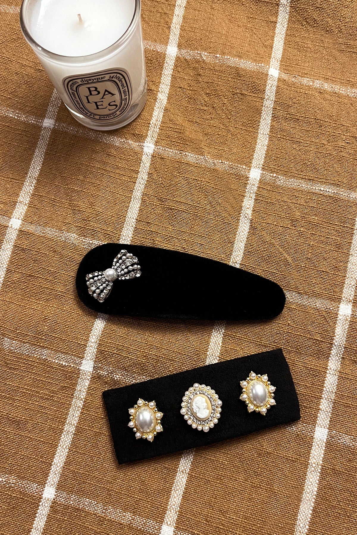 Velvet Rhinestone Bow Hair Clip