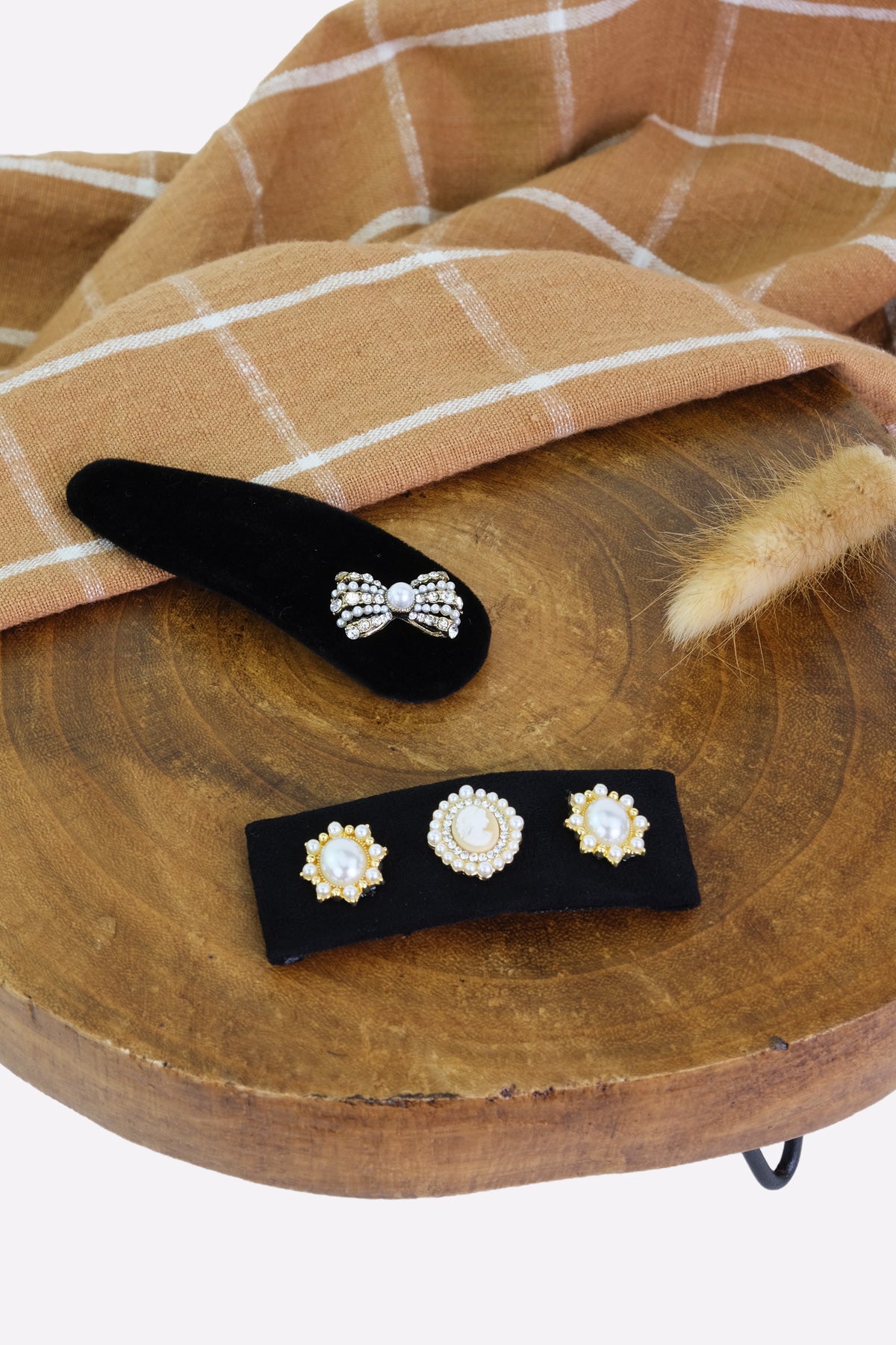 Velvet Rhinestone Bow Hair Clip