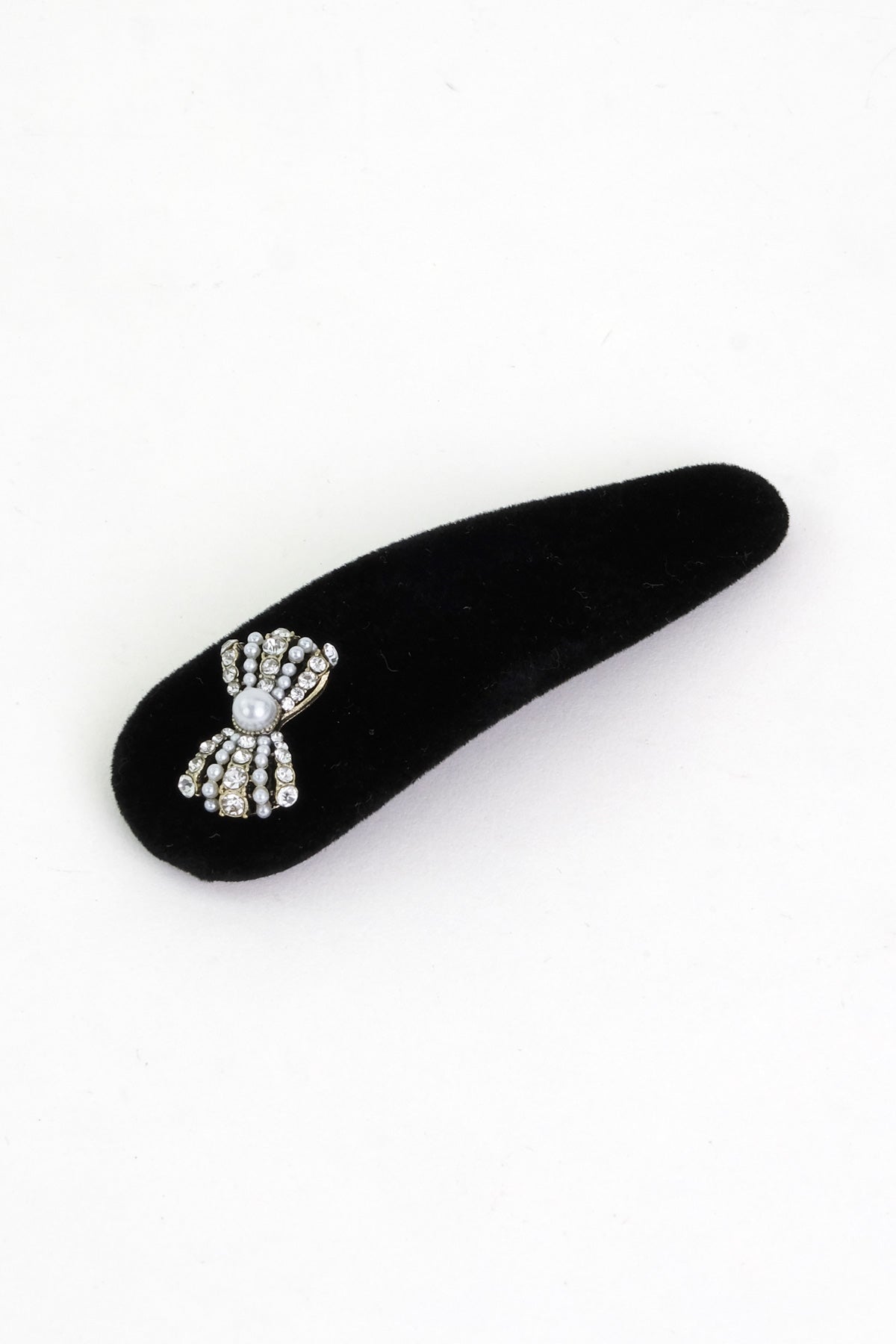 Velvet Rhinestone Bow Hair Clip