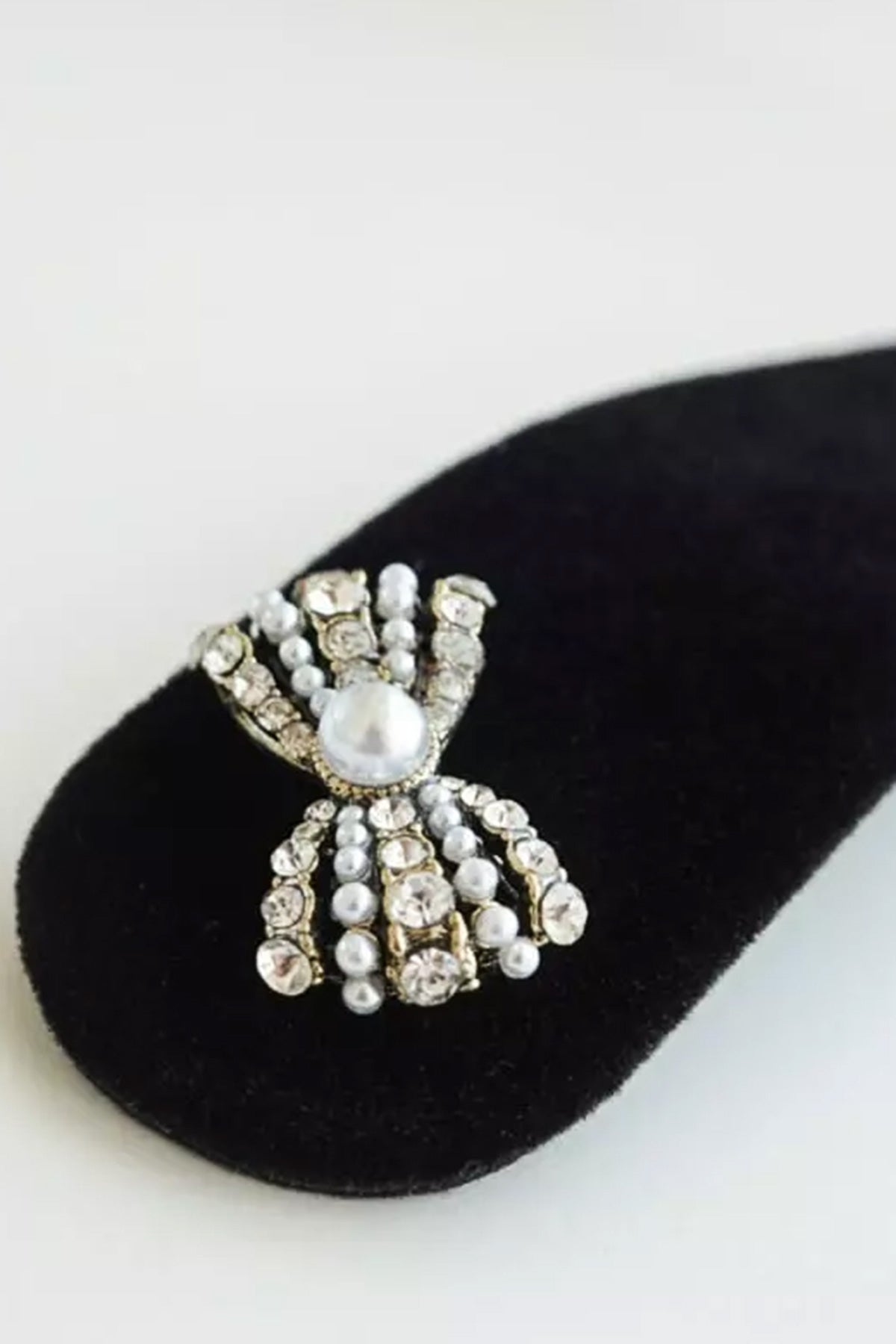 Velvet Rhinestone Bow Hair Clip