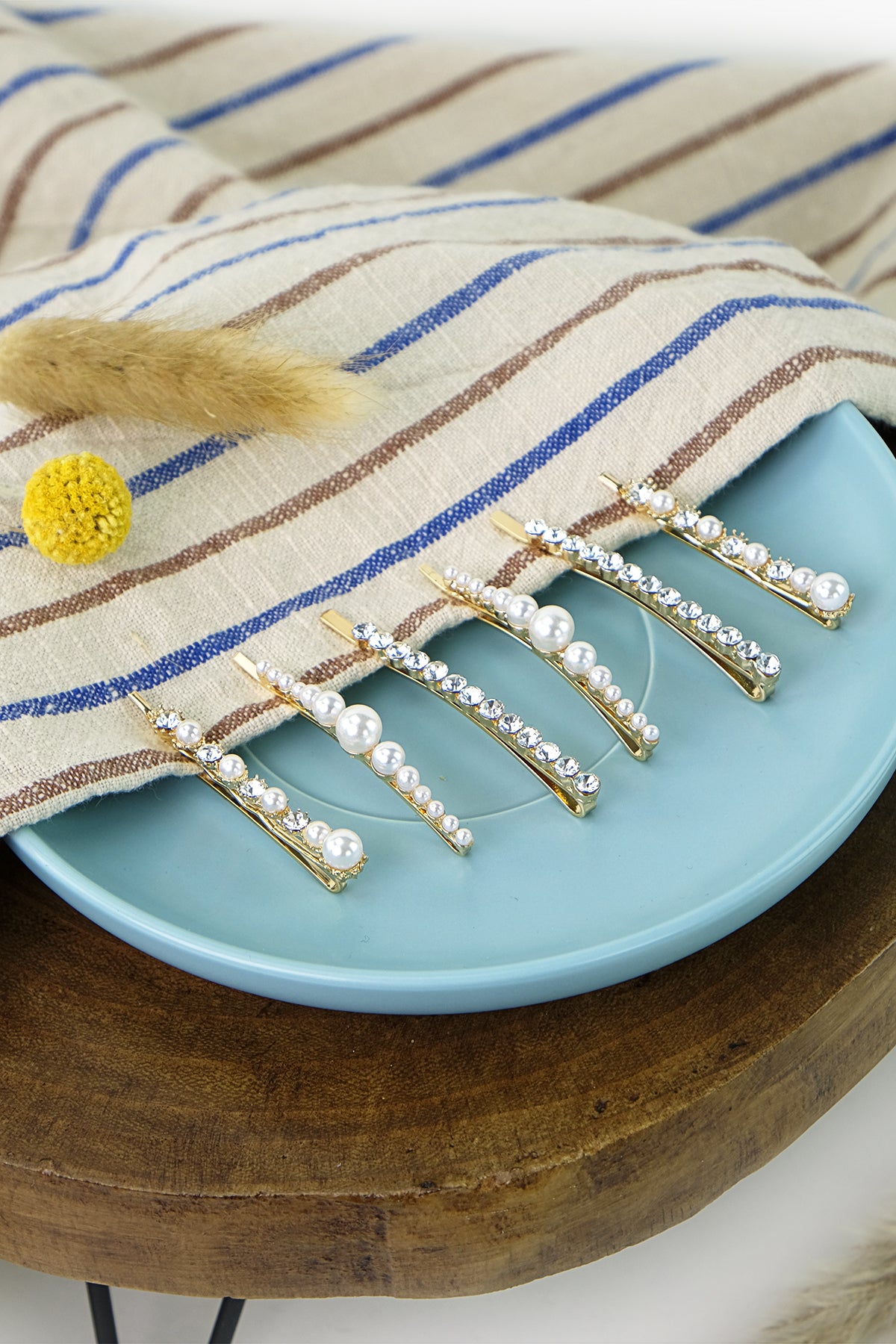 Gold Pearl & Rhinestone Hair Pin set