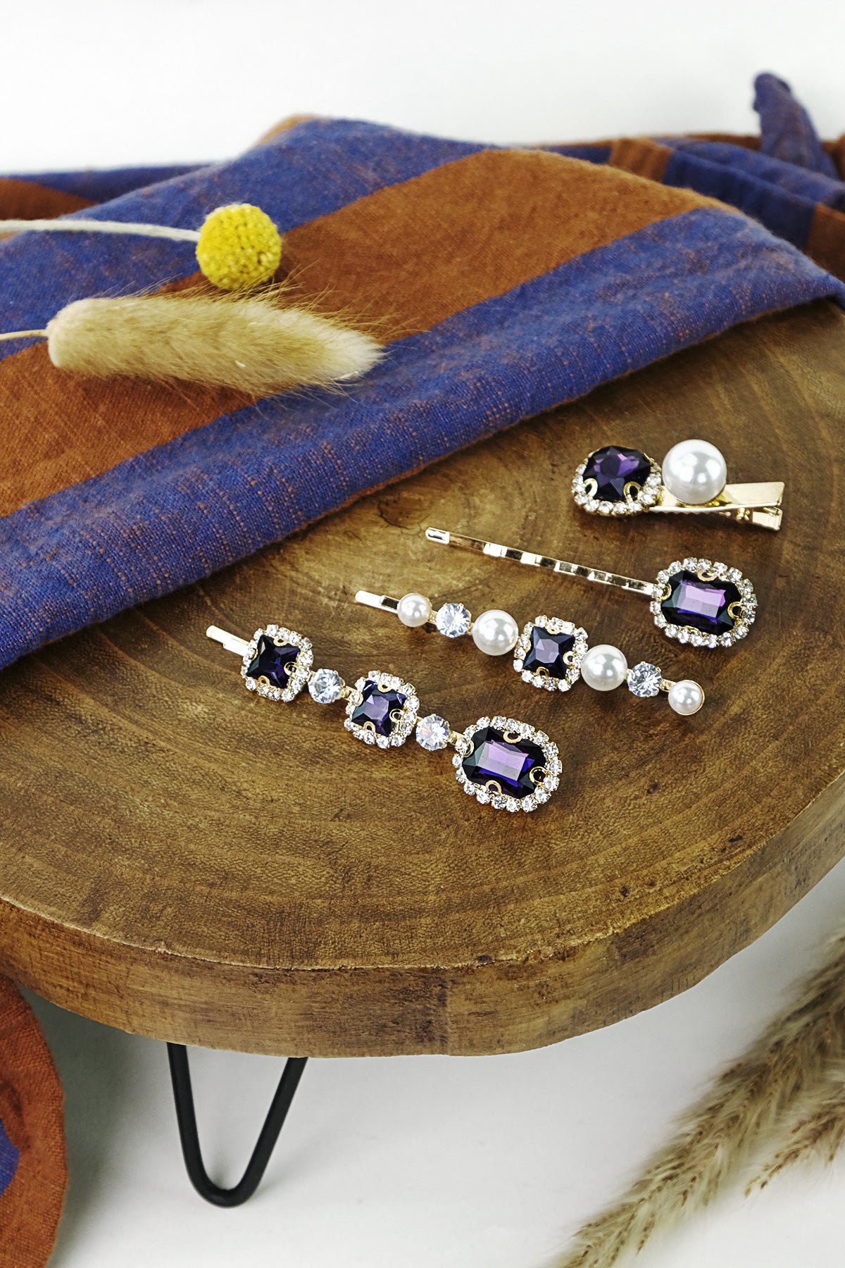 Royal Purple Crystal Pearl Pin Set