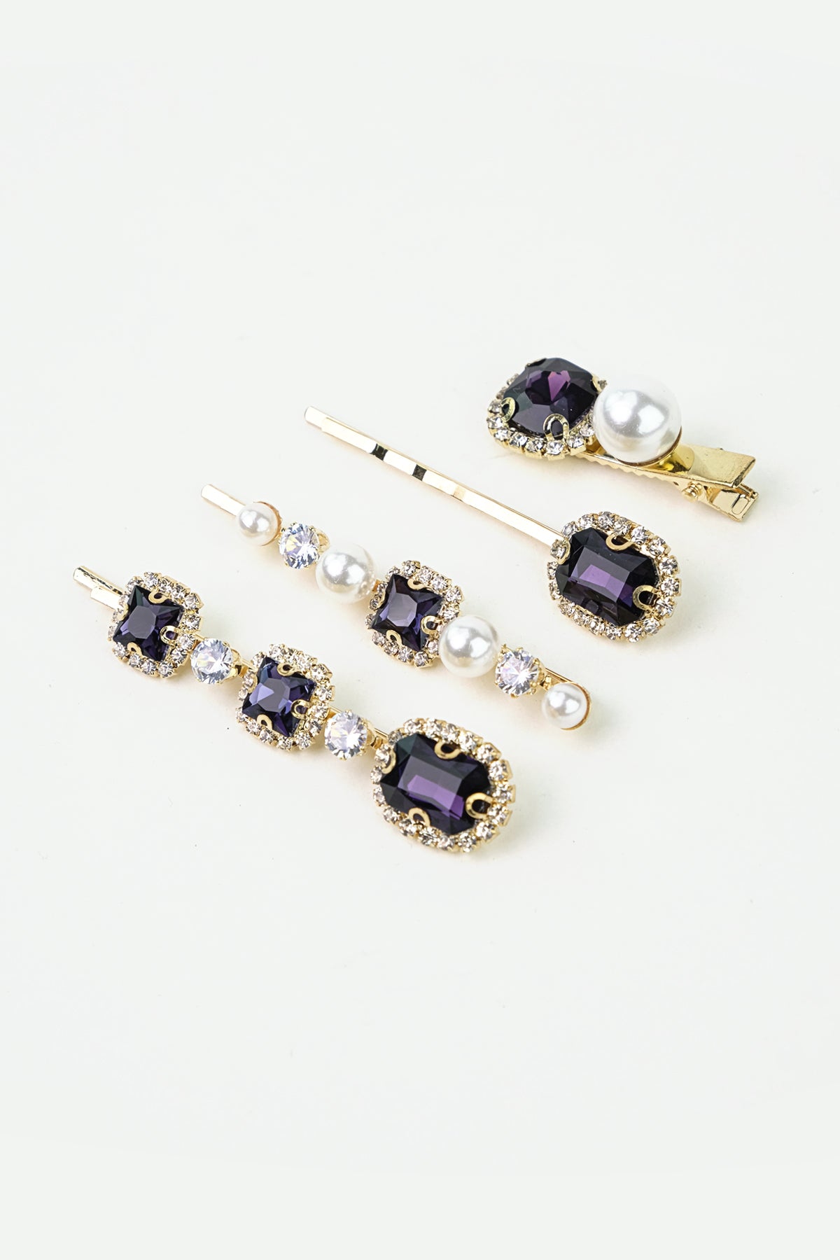 Royal Purple Crystal Pearl Pin Set