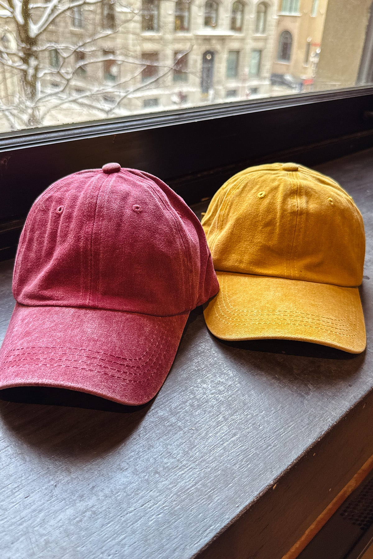 Plain Denim Baseball Cap (Washed Wine Red)