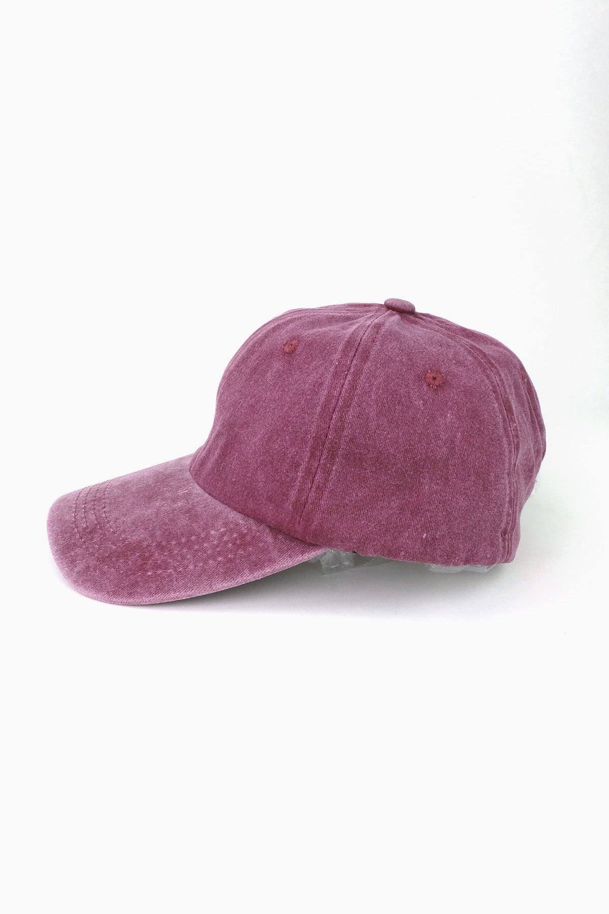 Plain Denim Baseball Cap (Washed Wine Red)