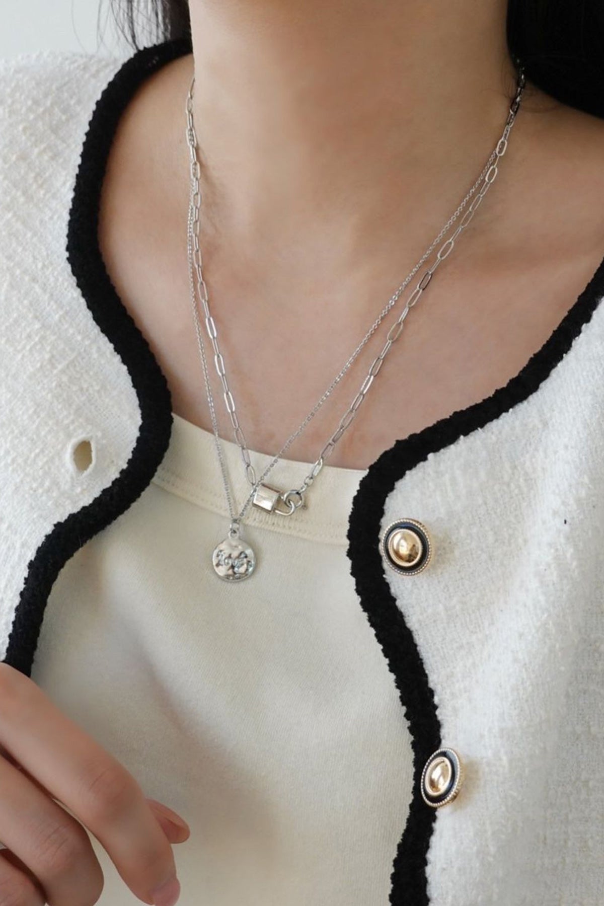 Double Layered Tag & Lock Necklace