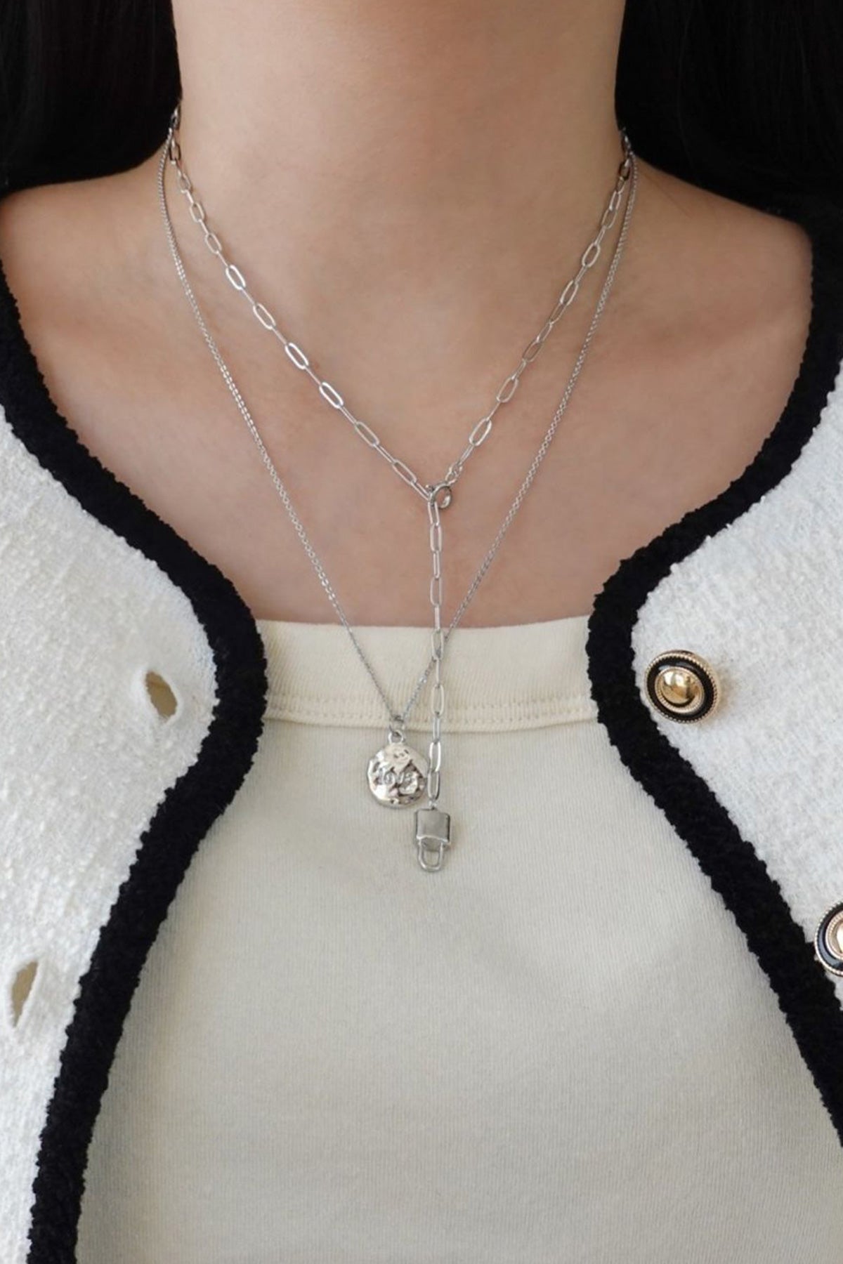 Double Layered Tag & Lock Necklace