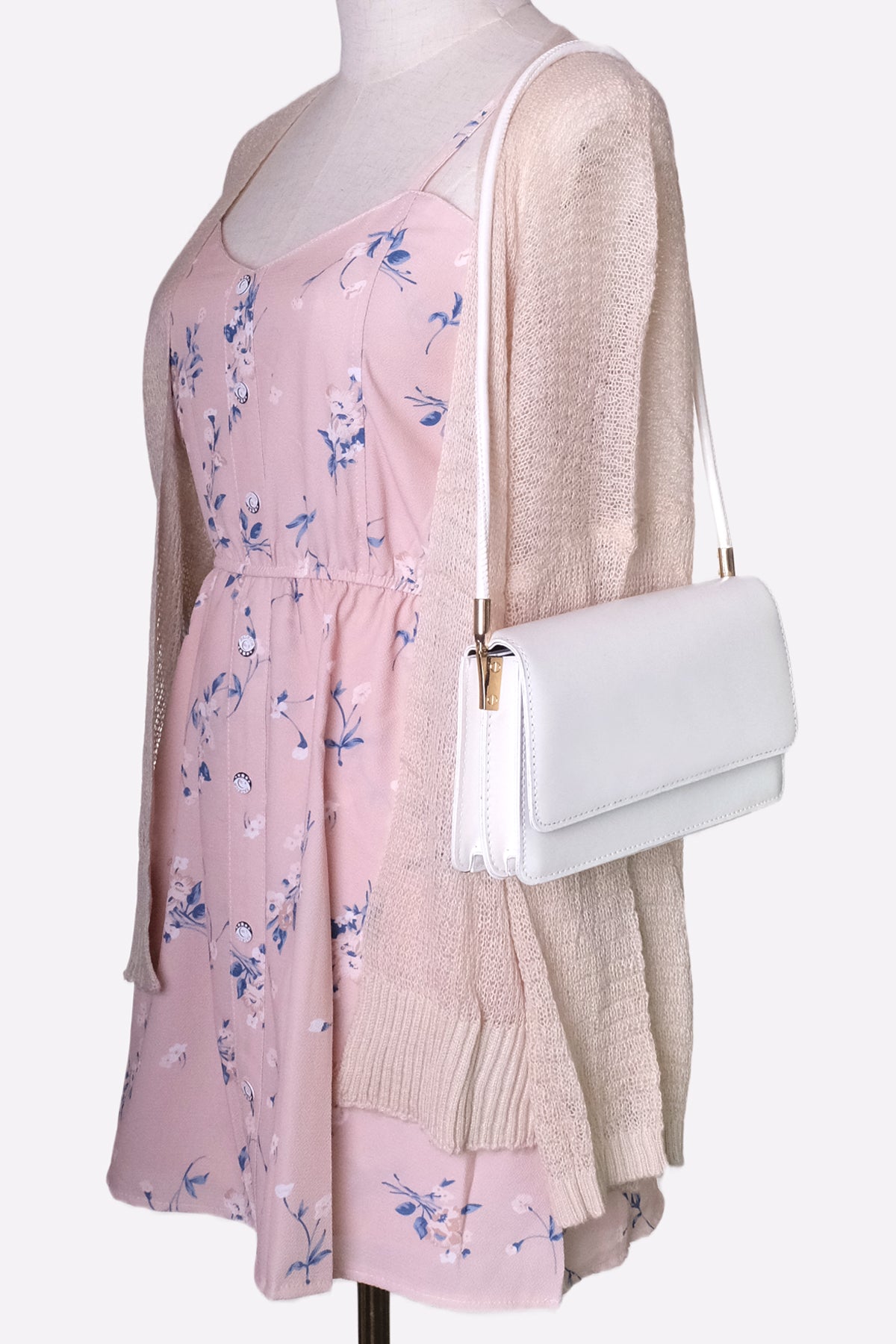 Faux Leather Shoulder Bag (White)