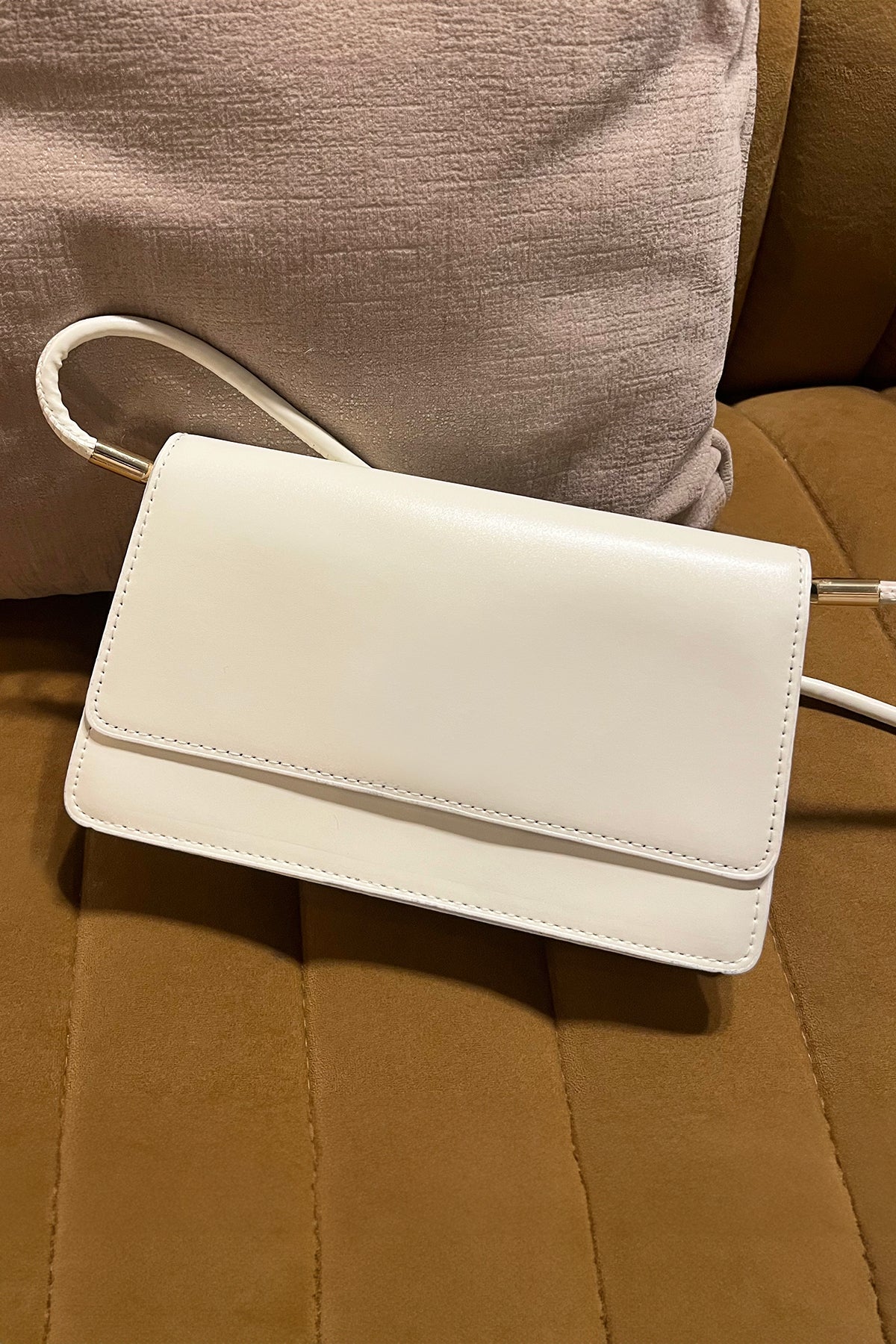 Faux Leather Shoulder Bag (White)