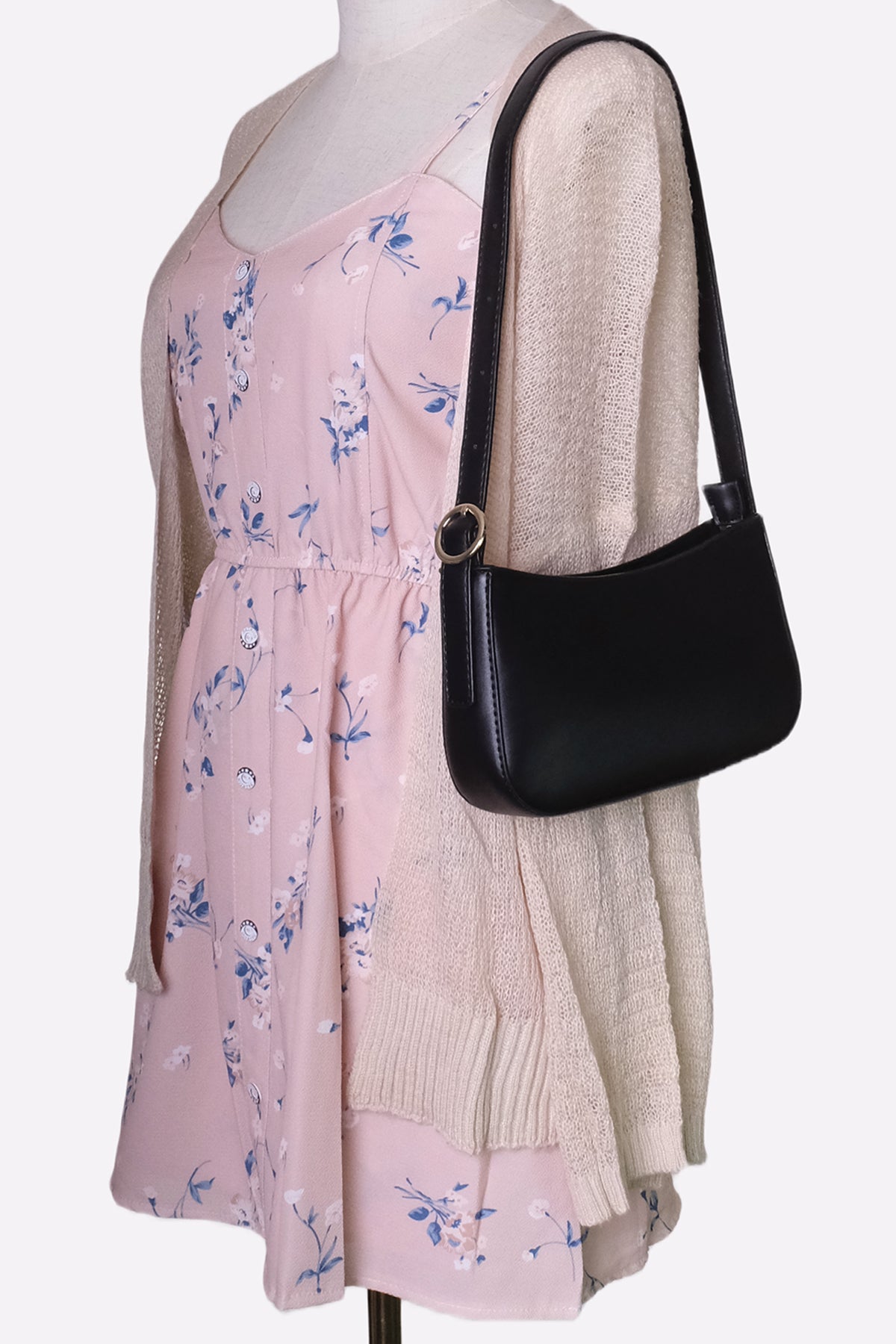 90’s Retro Style Faux Leather Shoulder Bag (Black)