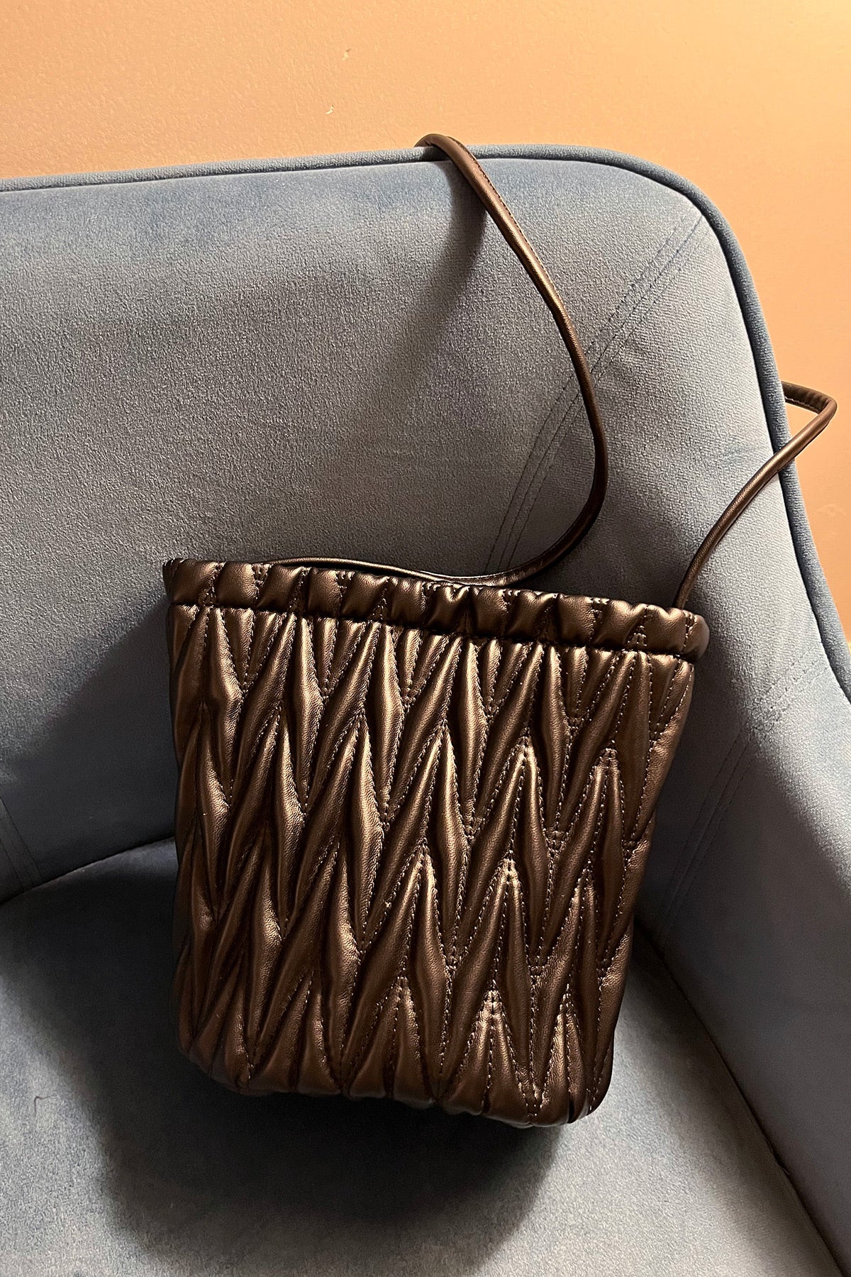 Quilted Crossbody Bucket Bag (Black & Ivory)