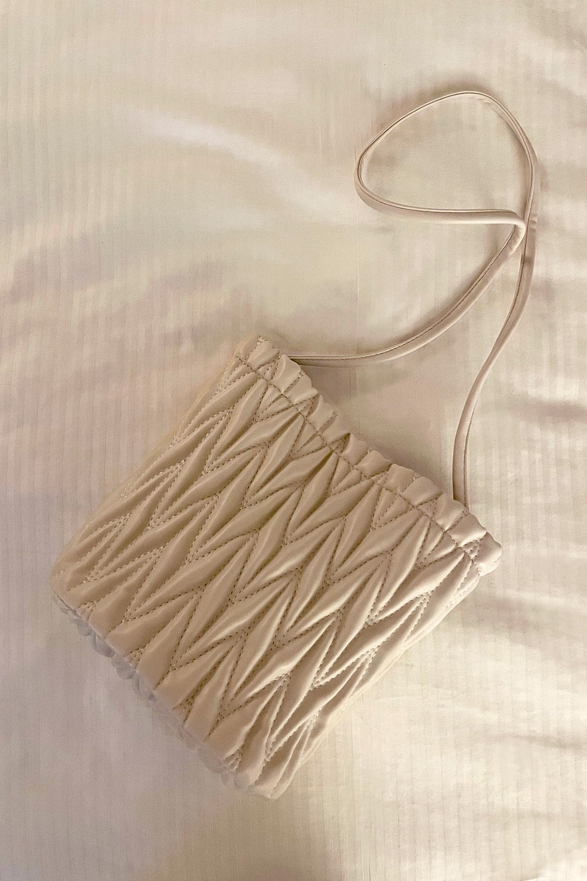 Quilted Crossbody Bucket Bag (Black & Ivory)