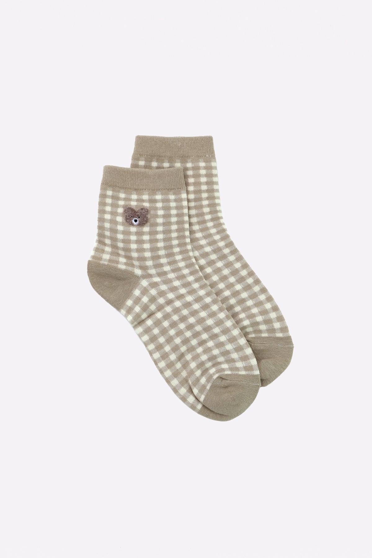 Bear Plaid Crew Socks (Brown)