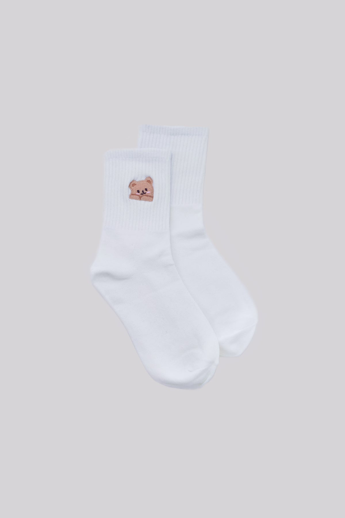 Bear Embroidered Socks (White)
