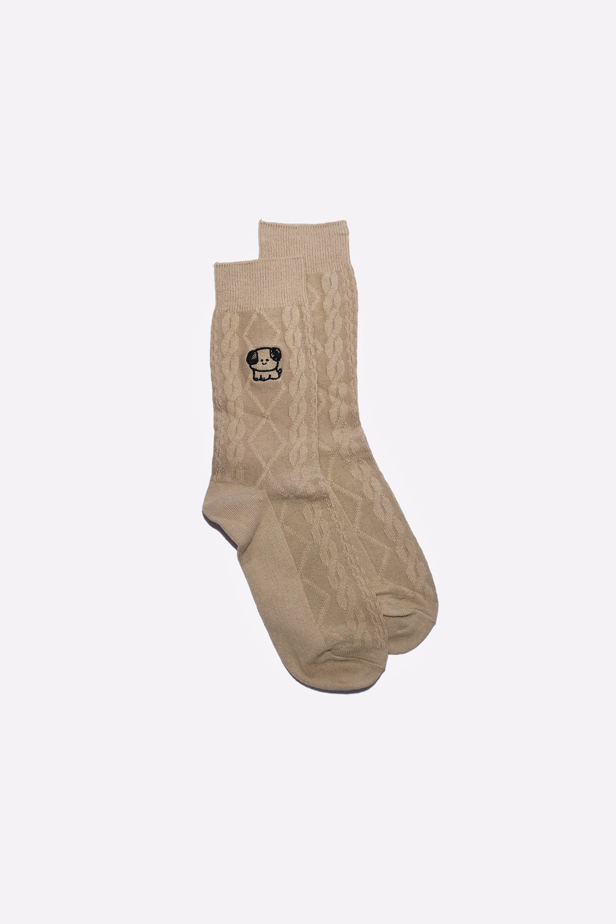 Intarsia Embossed Puppy Print Socks (Latte)
