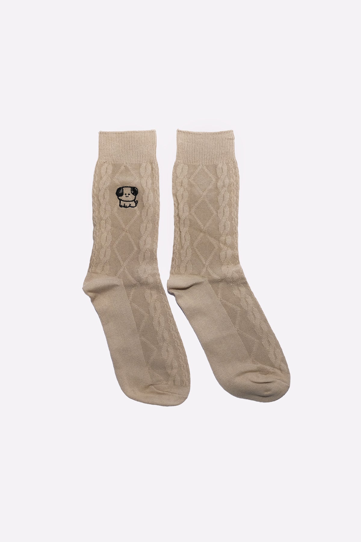 Intarsia Embossed Puppy Print Socks (Latte)