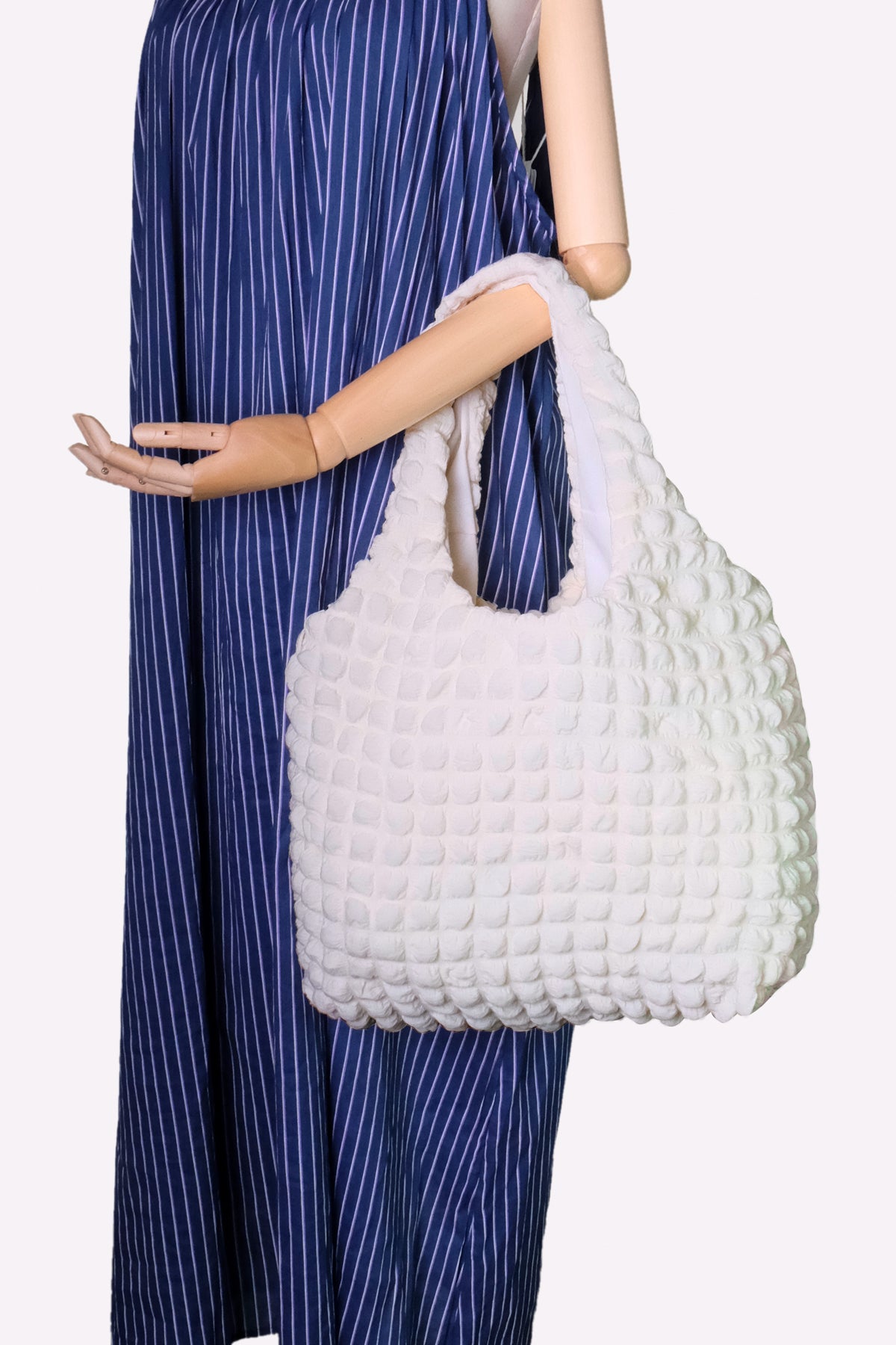 Quilted Puffer Tote Bag (Off-white)
