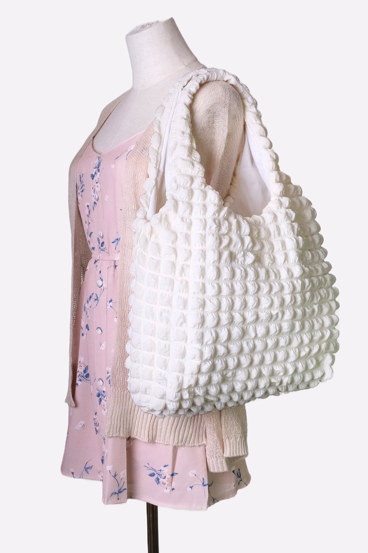 Quilted Puffer Tote Bag (Off-white)