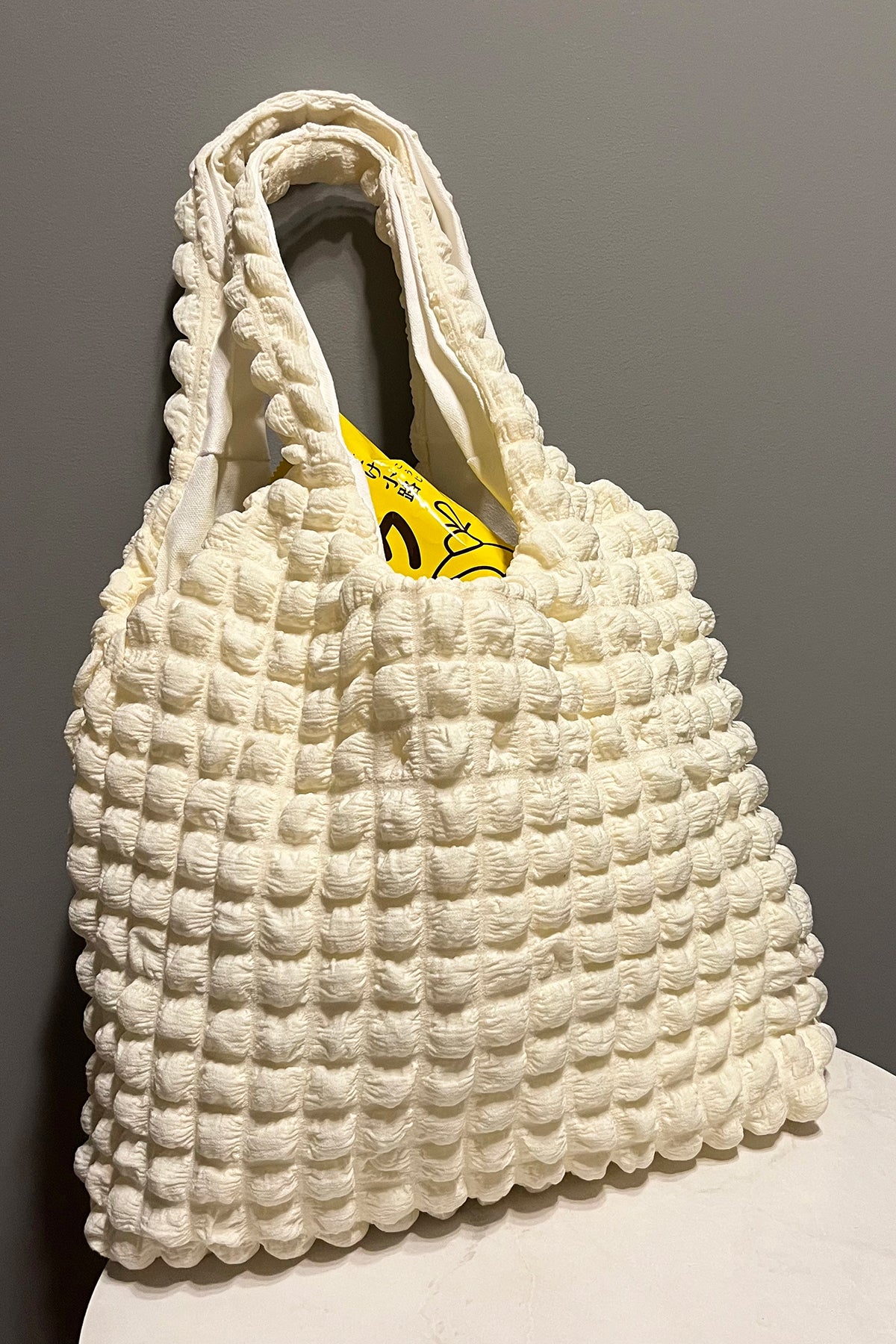 Quilted Puffer Tote Bag (Off-white)