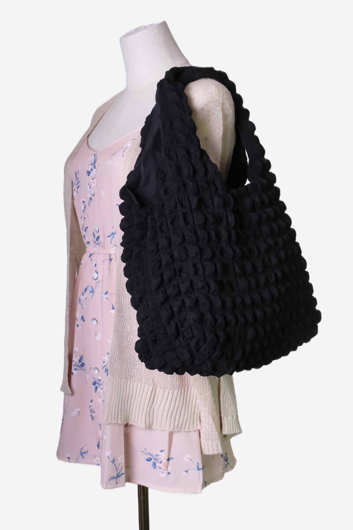 Quilted Puffer Tote Bag (Black)