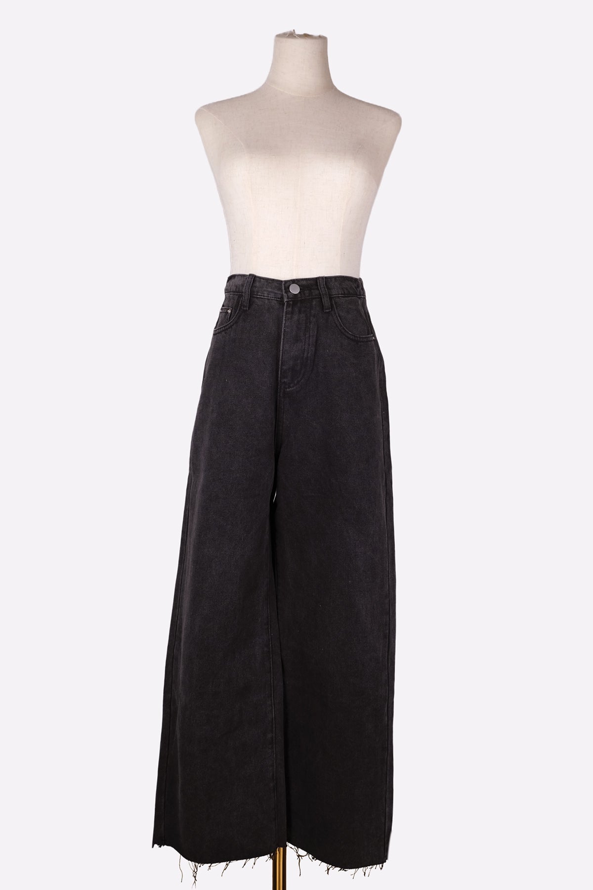 Back Banding High-Waist Wide Black Denim