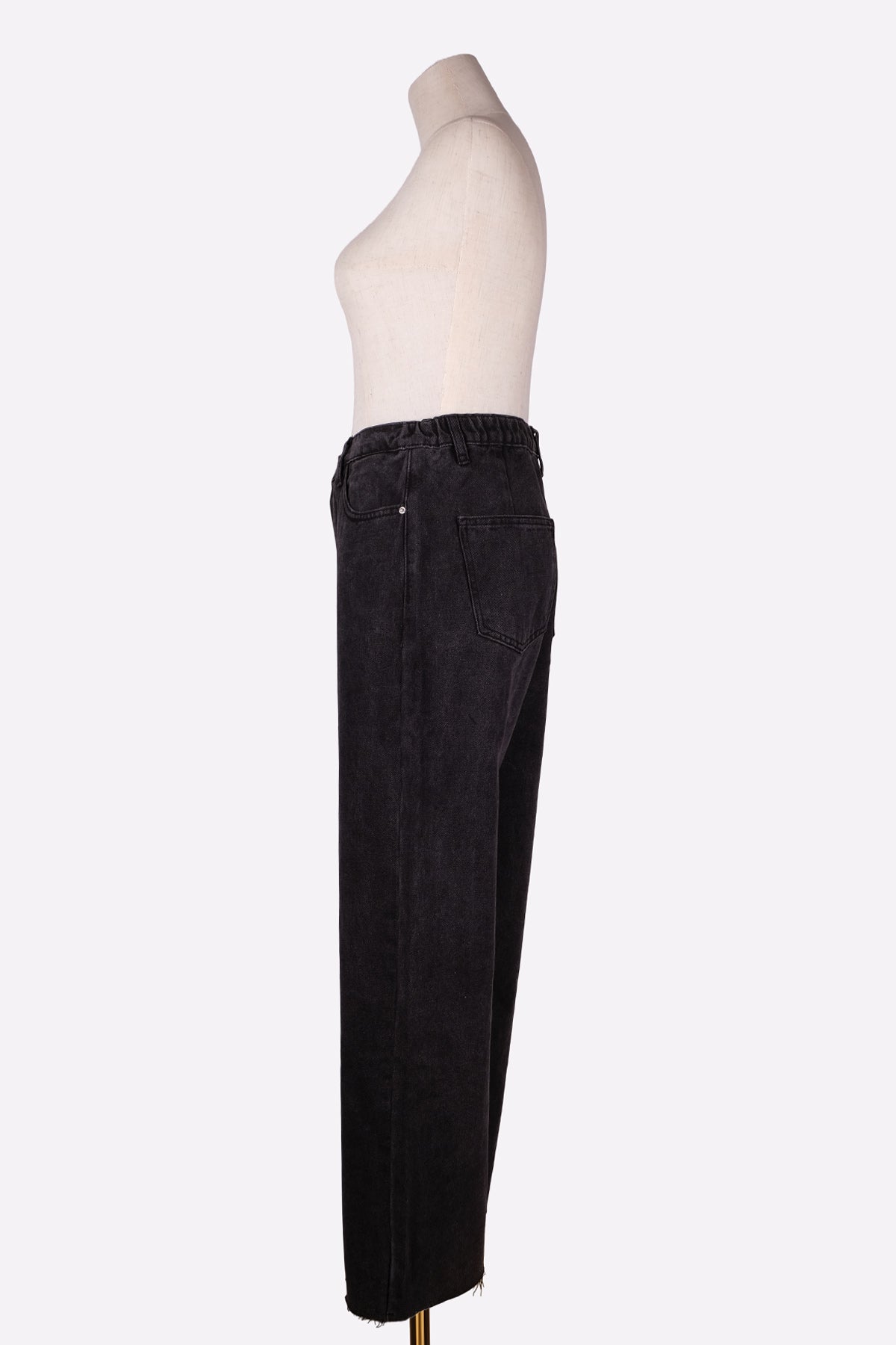 Back Banding High-Waist Wide Black Denim
