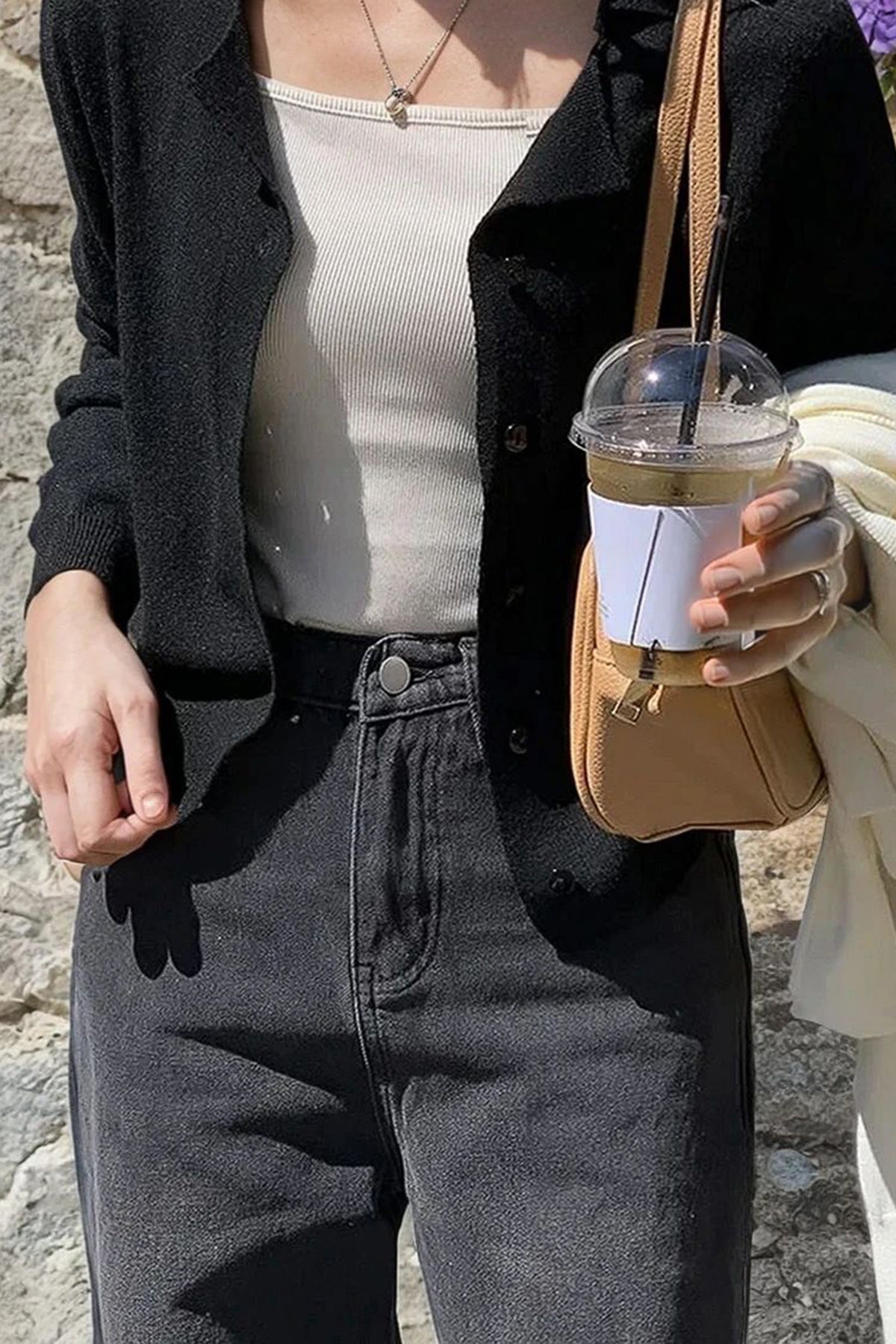 Back Banding High-Waist Wide Black Denim