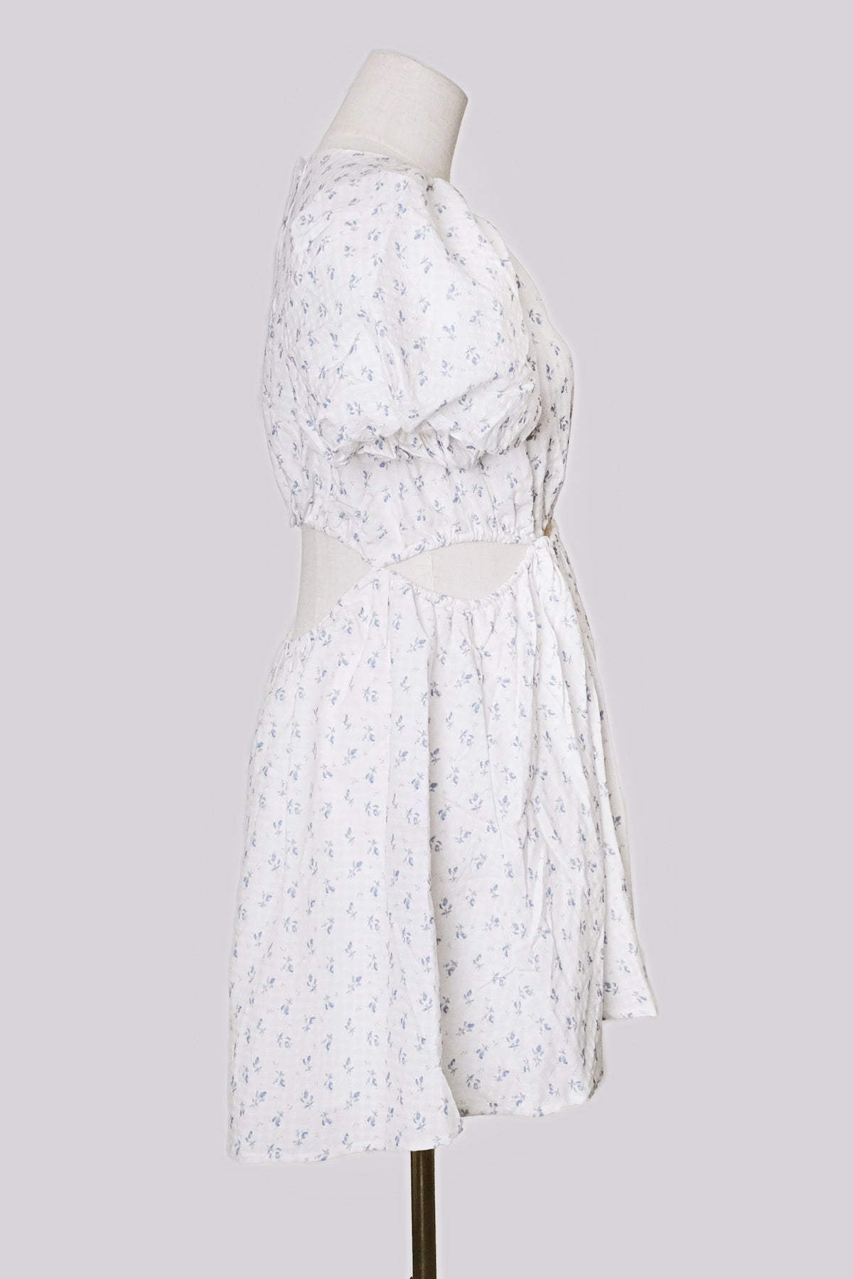 Floral Mini Dress (Blue Floral/ Cream)