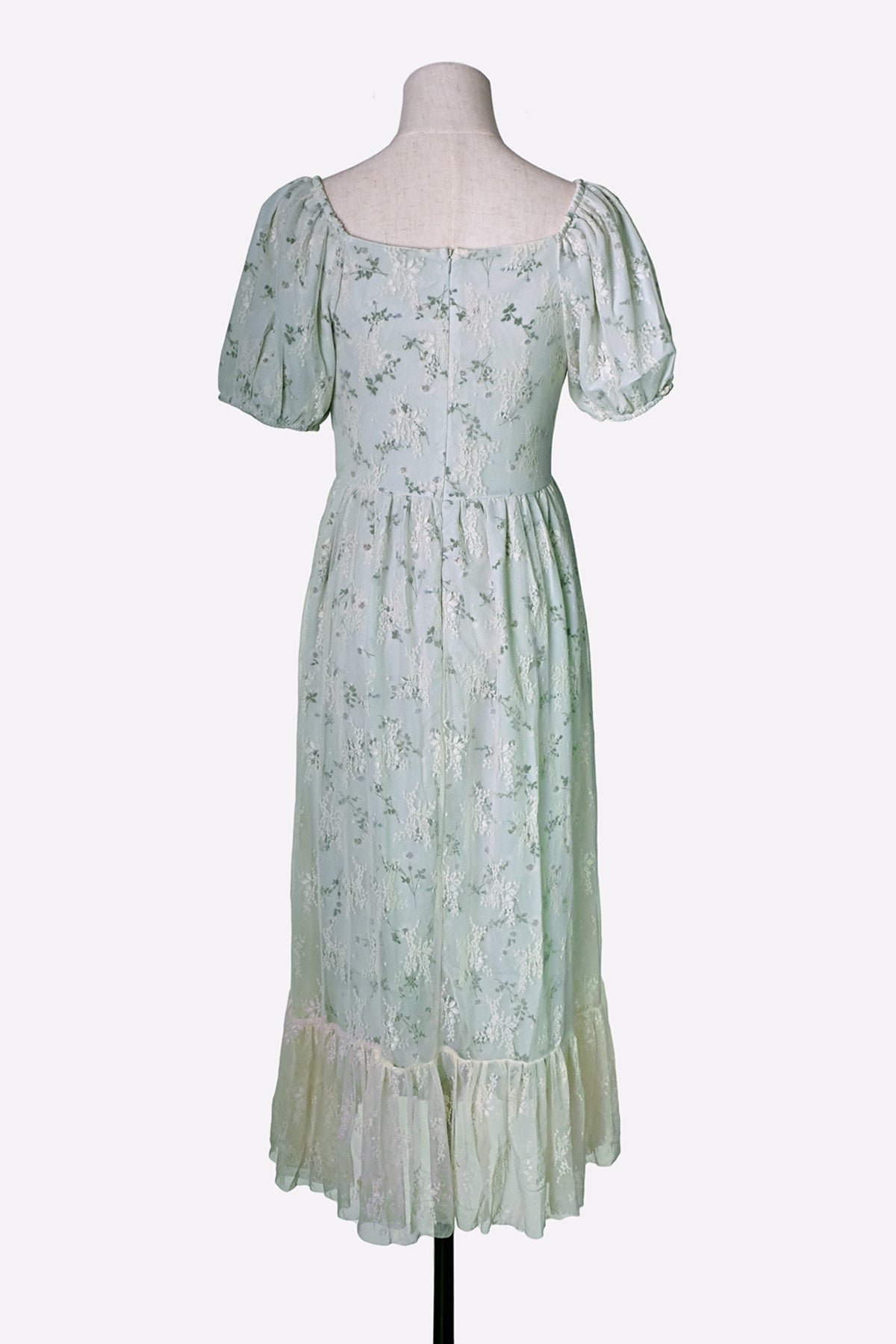 Green Short Sleeve Floral Lace-Overlay Dress (Mint)