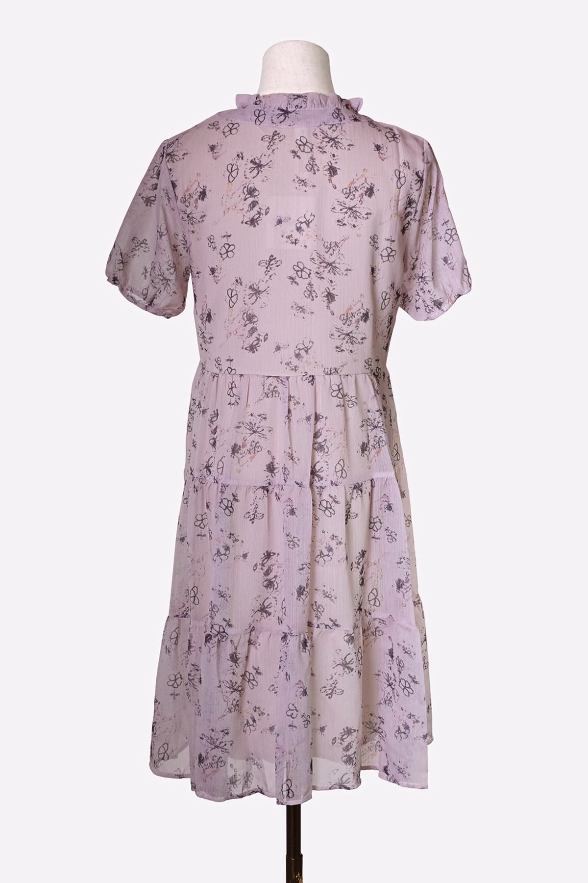 Short-Sleeve Floral Midi A-Line Dress (Light Pink)