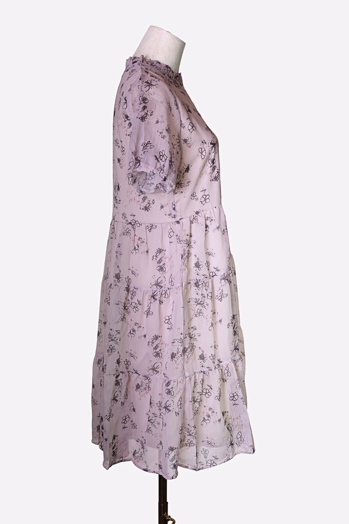 Short-Sleeve Floral Midi A-Line Dress (Light Pink)