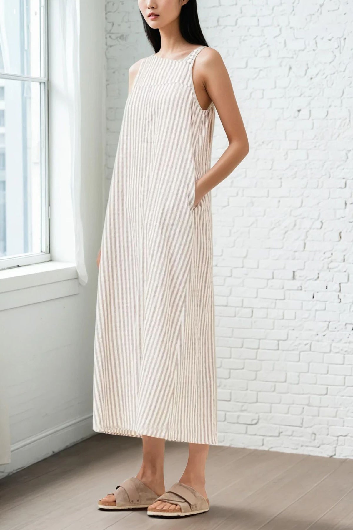 Stripe Work Dress (Brown Ash)