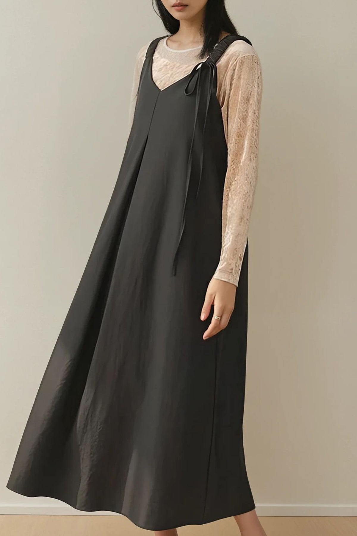 Matte Satin Shirring Casual Dress