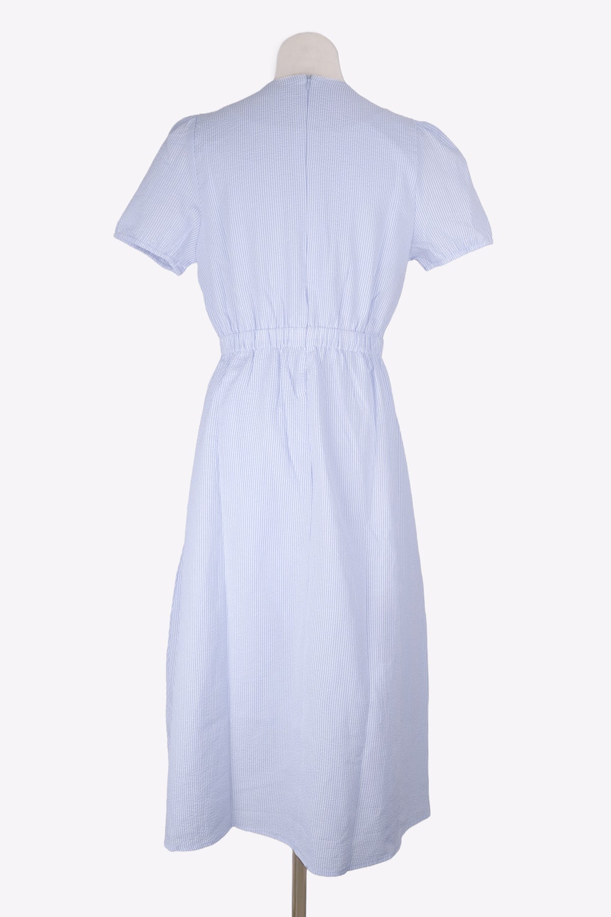 Seersucker Midi Dress (Sky Blue) Back