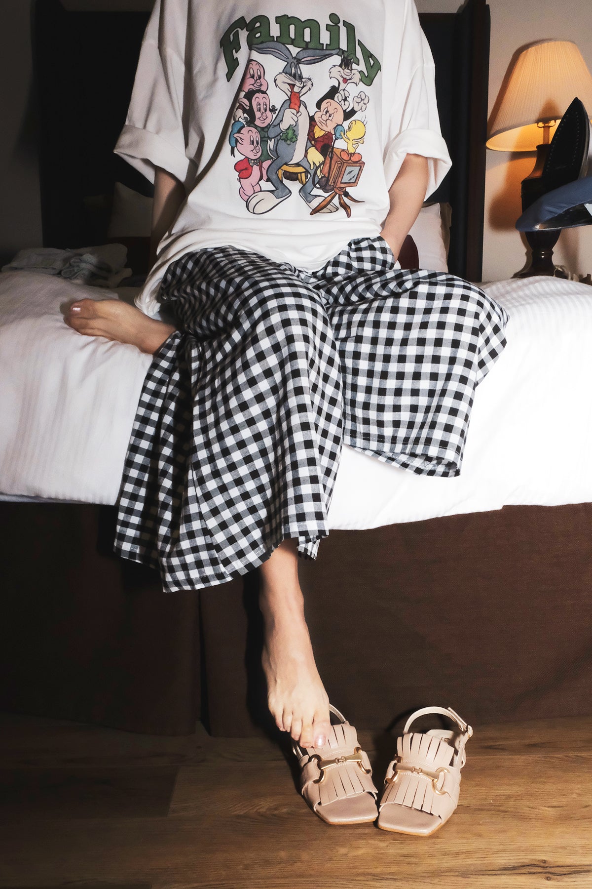 Gingham Wide Leg Pants (Black & White)