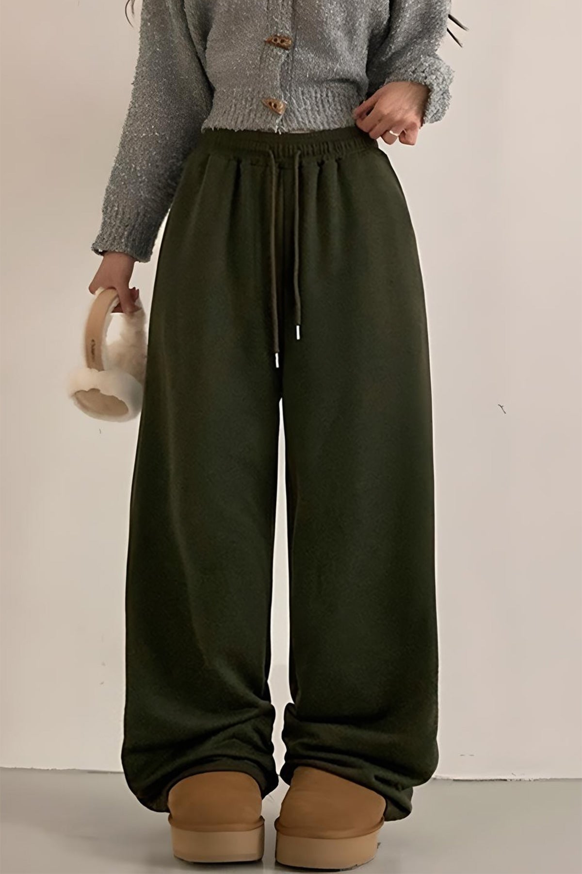 Casual Wide Leg Sweatpants (Khaki)