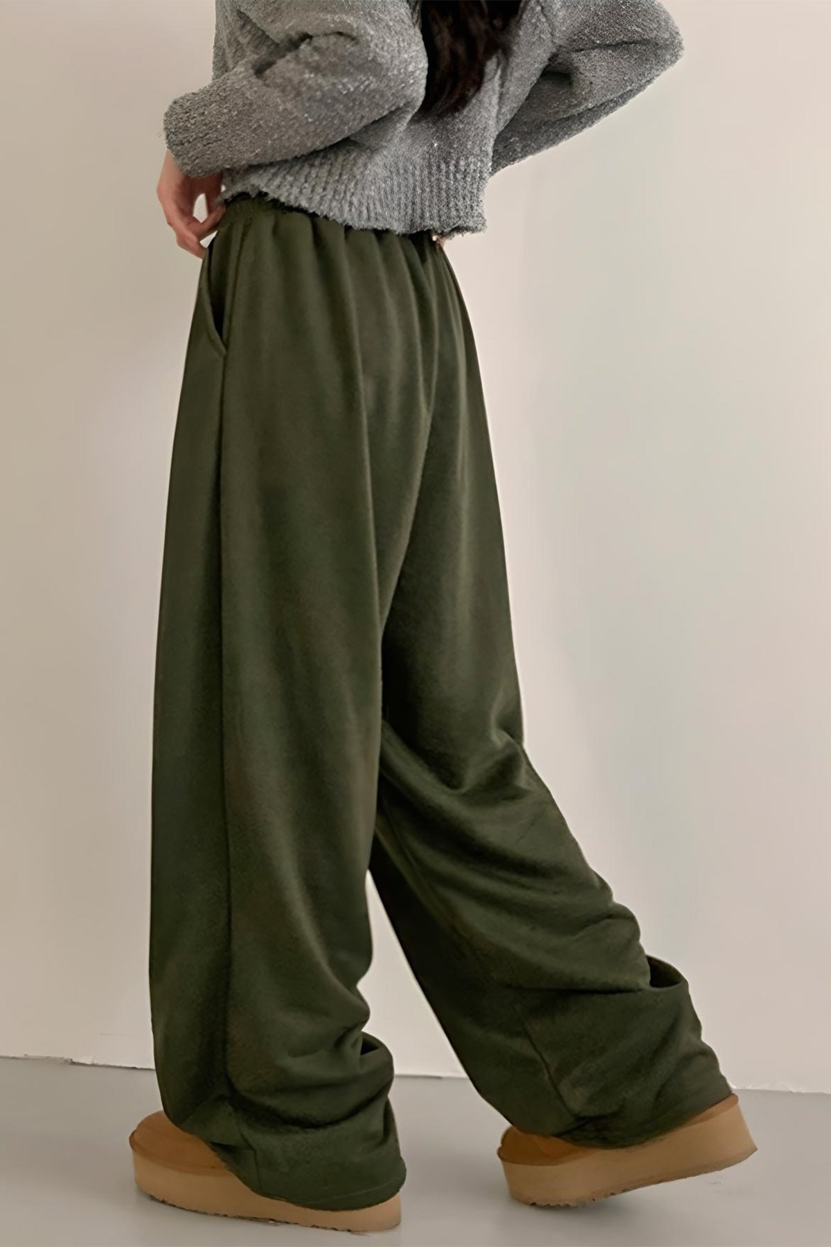 Casual Wide Leg Sweatpants (Khaki)