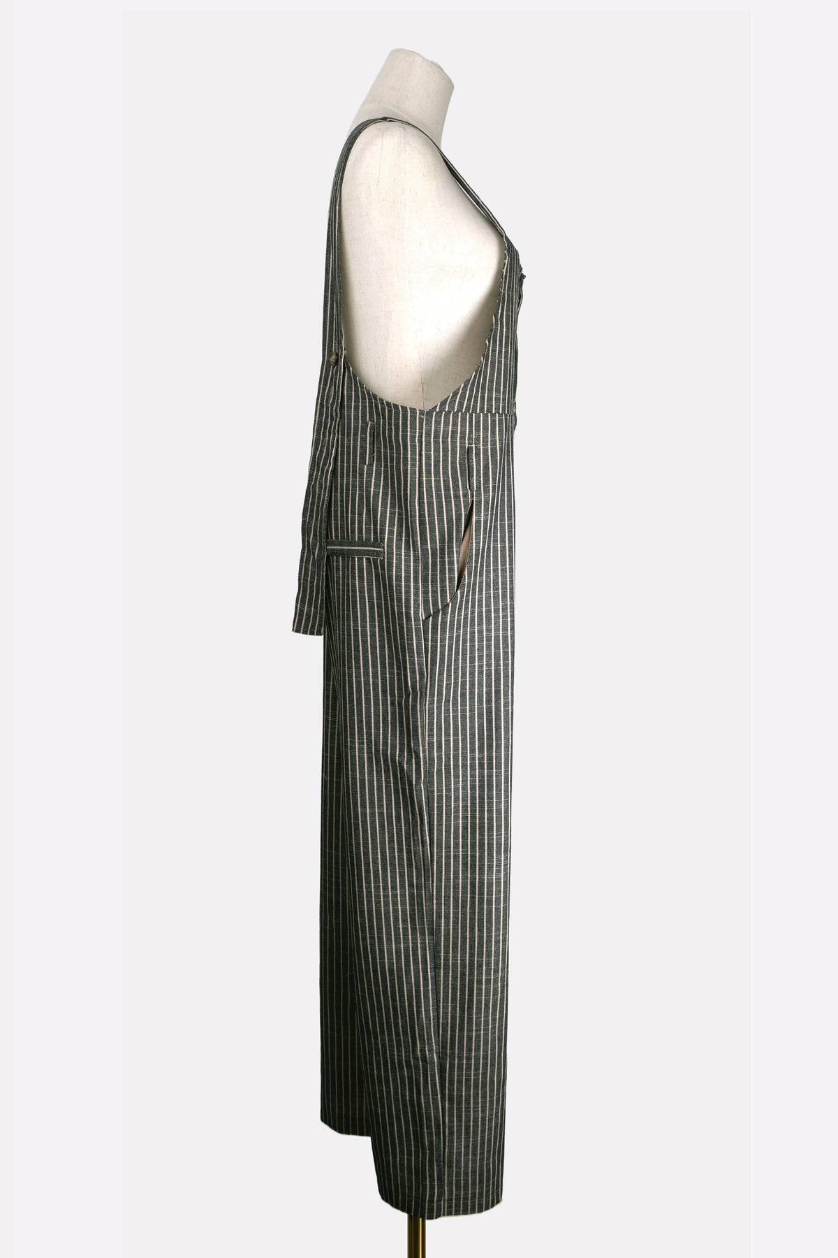Striped Romper Overall (Charcoal) Side