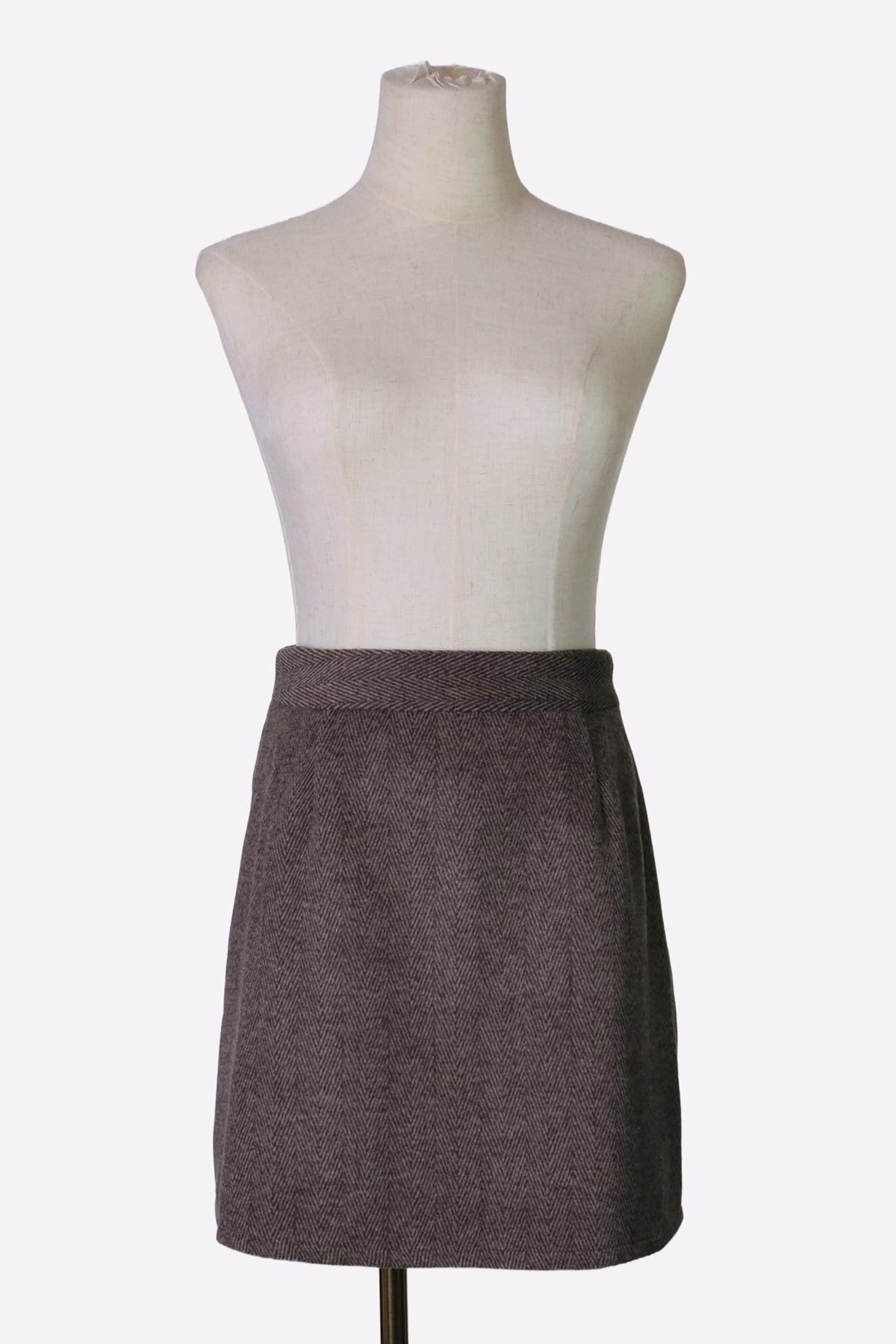 Herringbone Wool Skirt (Brown)