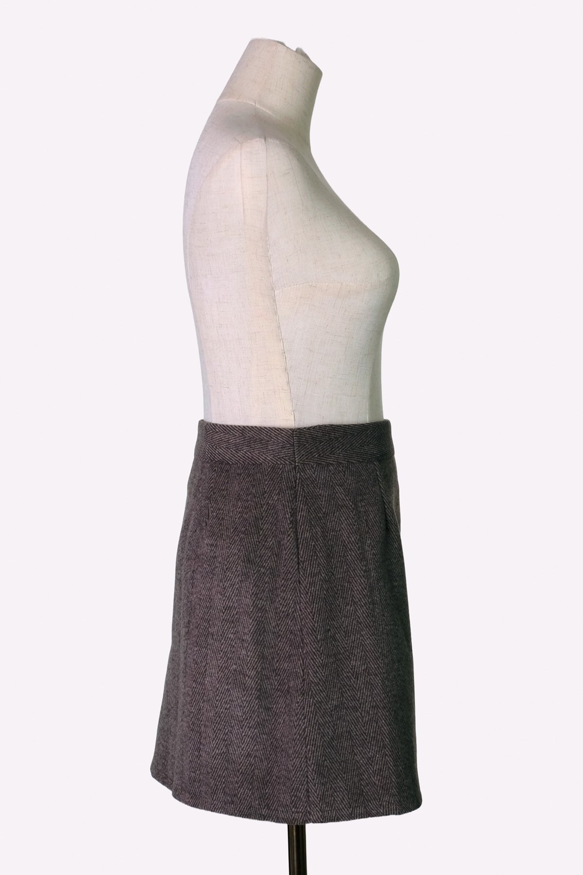 Herringbone Wool Skirt (Brown)