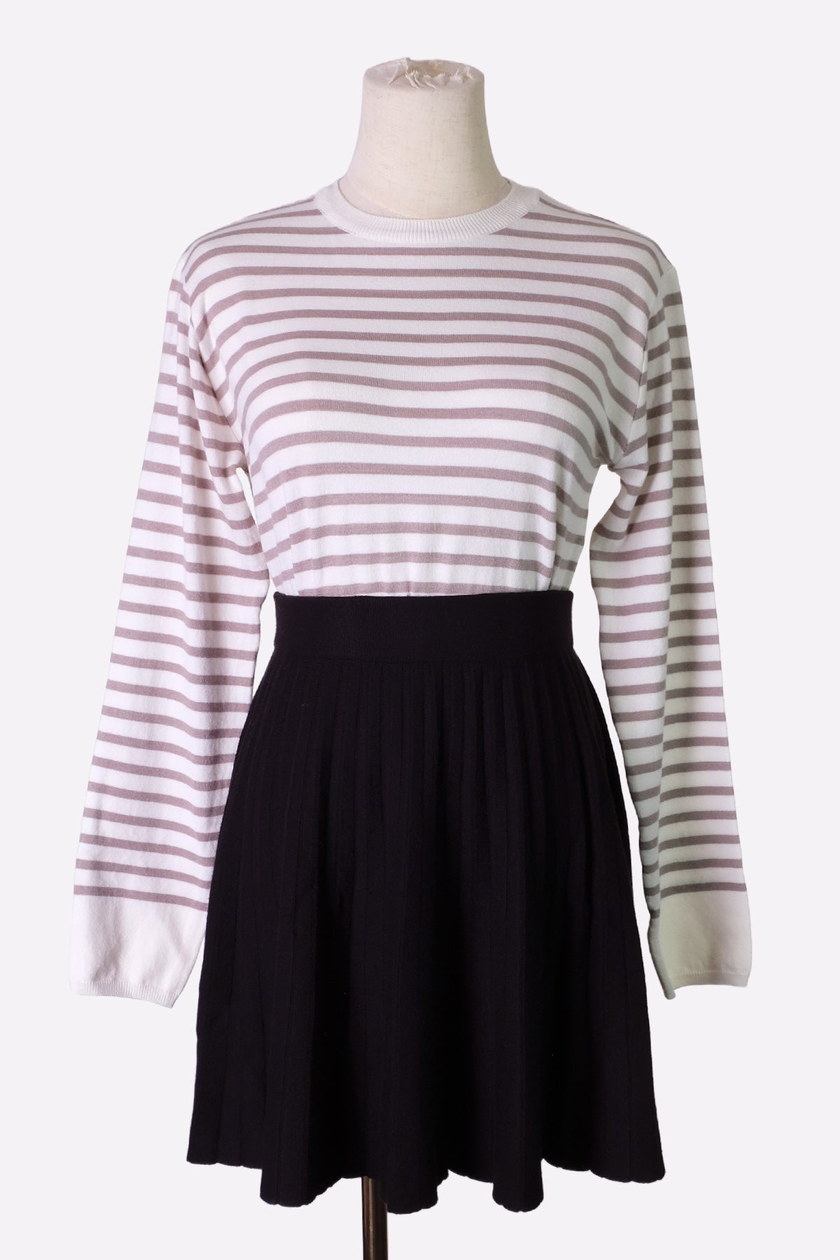 Knit Pleats Skirt (Gray, Black)
