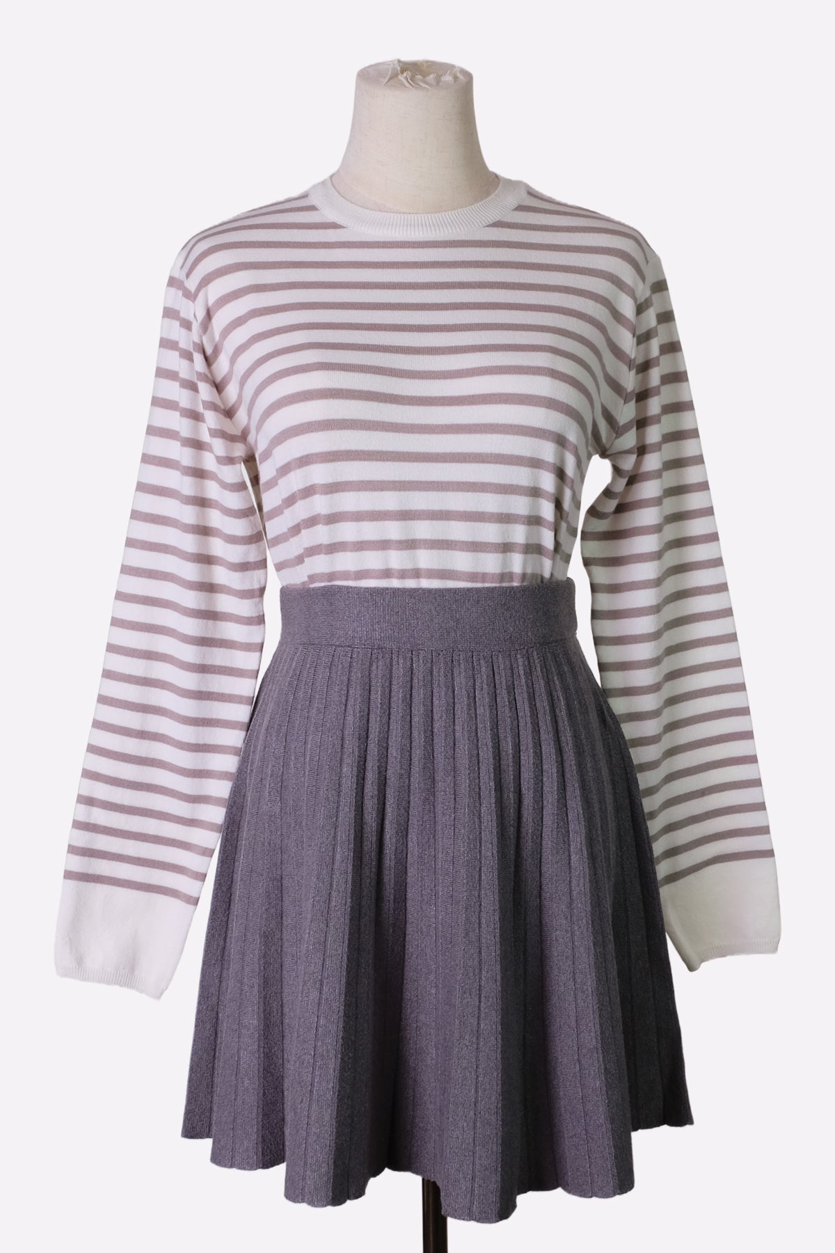 Knit Pleats Skirt (Gray, Black)