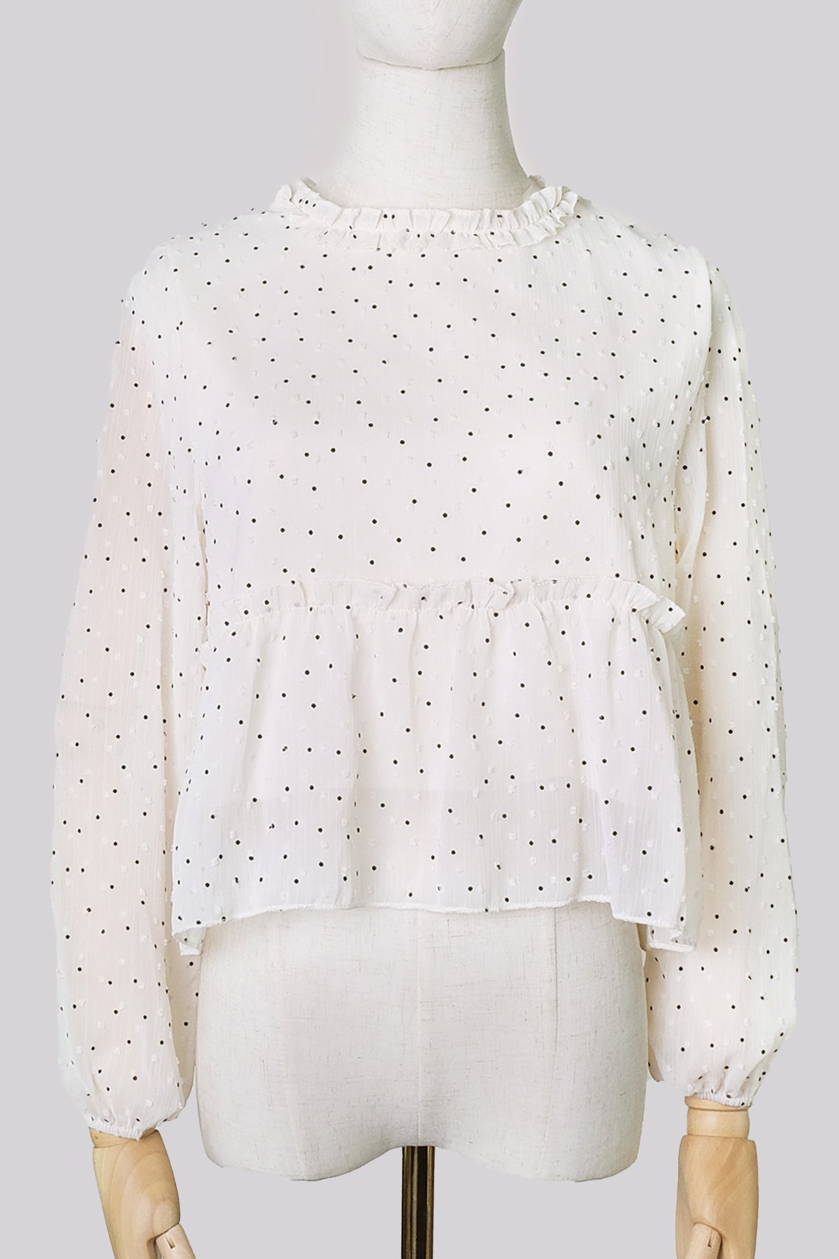 Sheer Dot Pattern Blouse (Ivory)