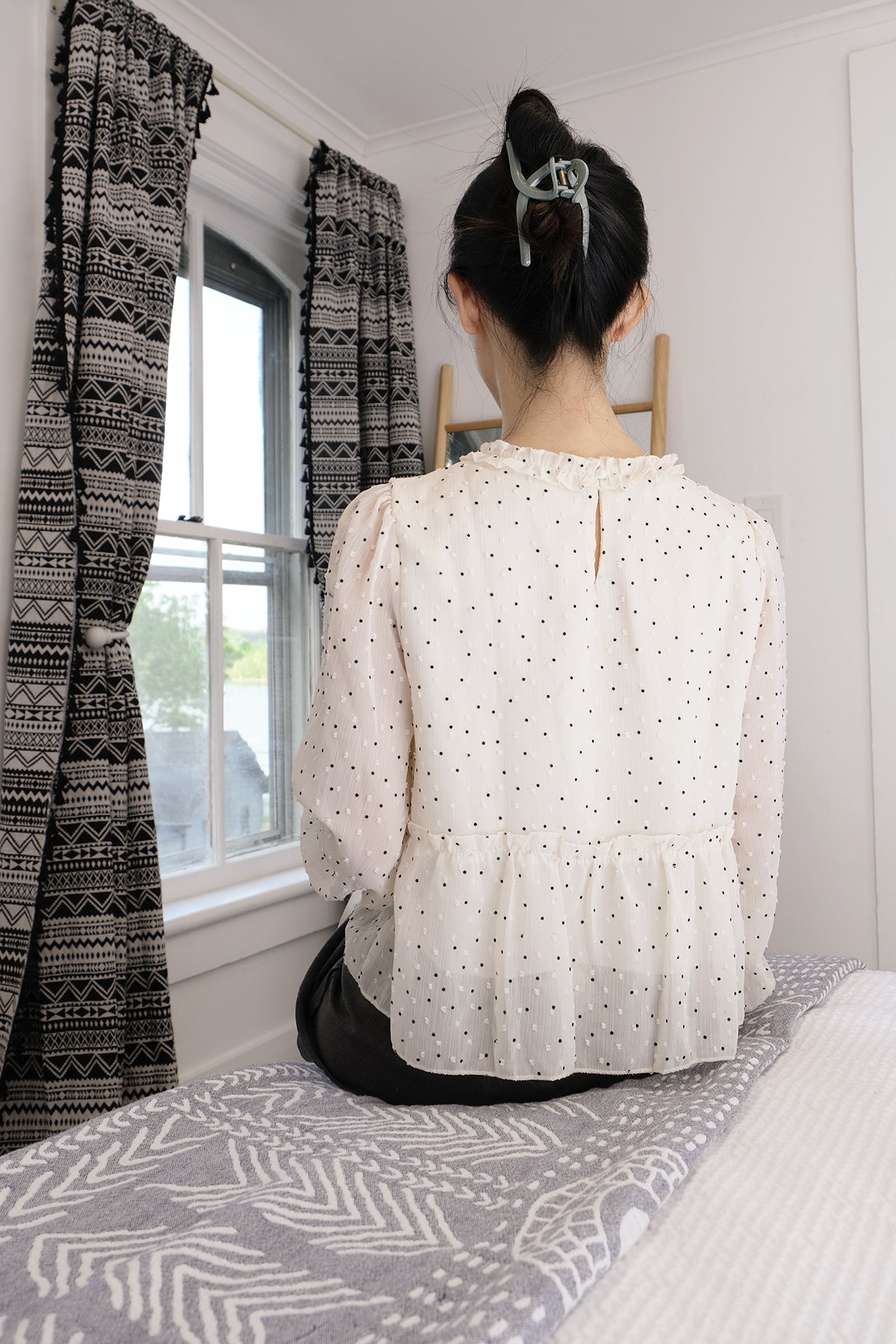 Sheer Dot Pattern Blouse (Ivory)