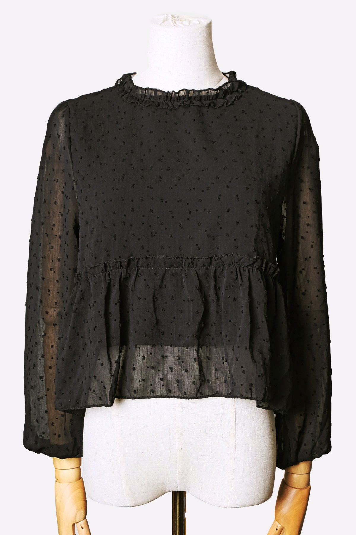 Sheer Dot Pattern Blouse (Black)