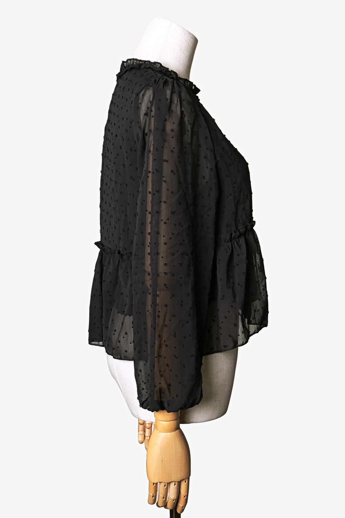 Sheer Dot Pattern Blouse (Black)