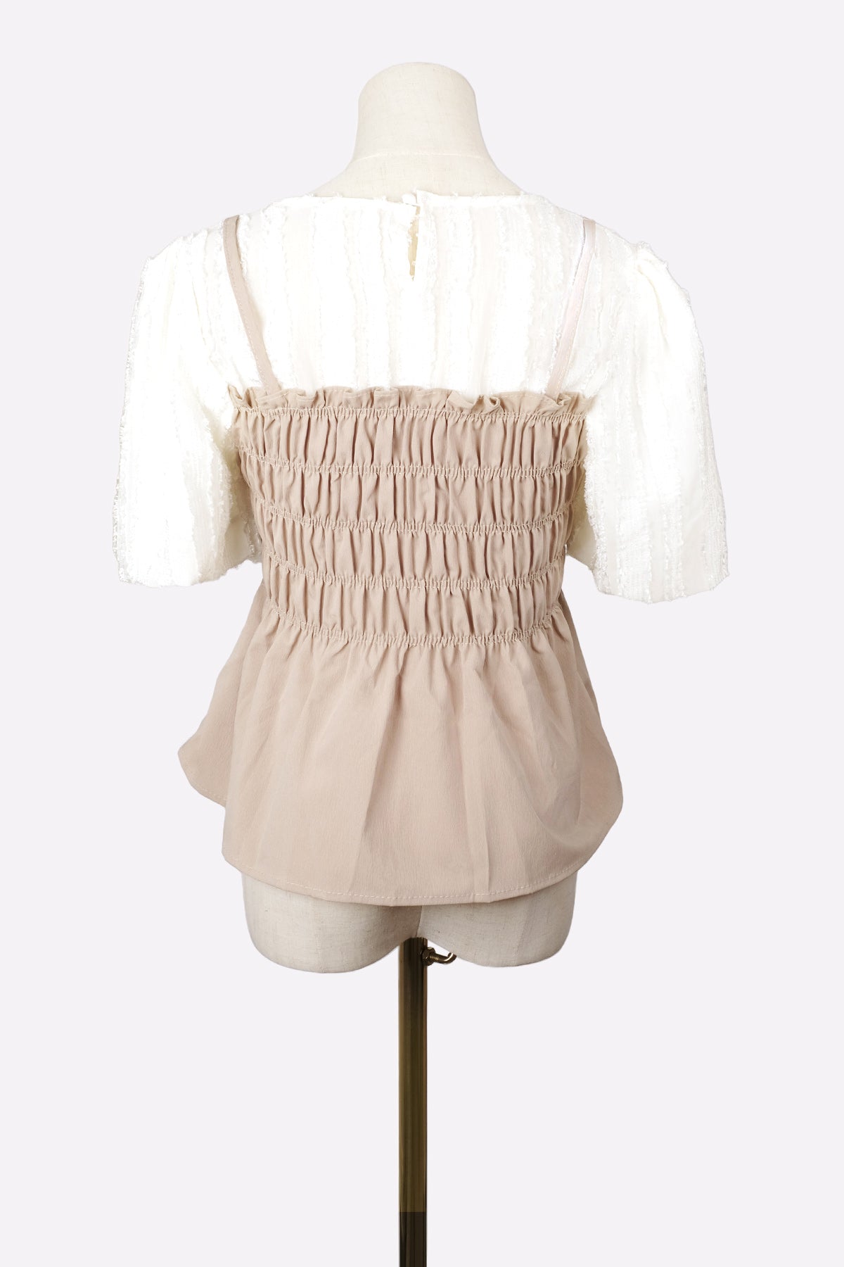 Balloon Sleeve Bustier Twofer Blouse (Beige) Back