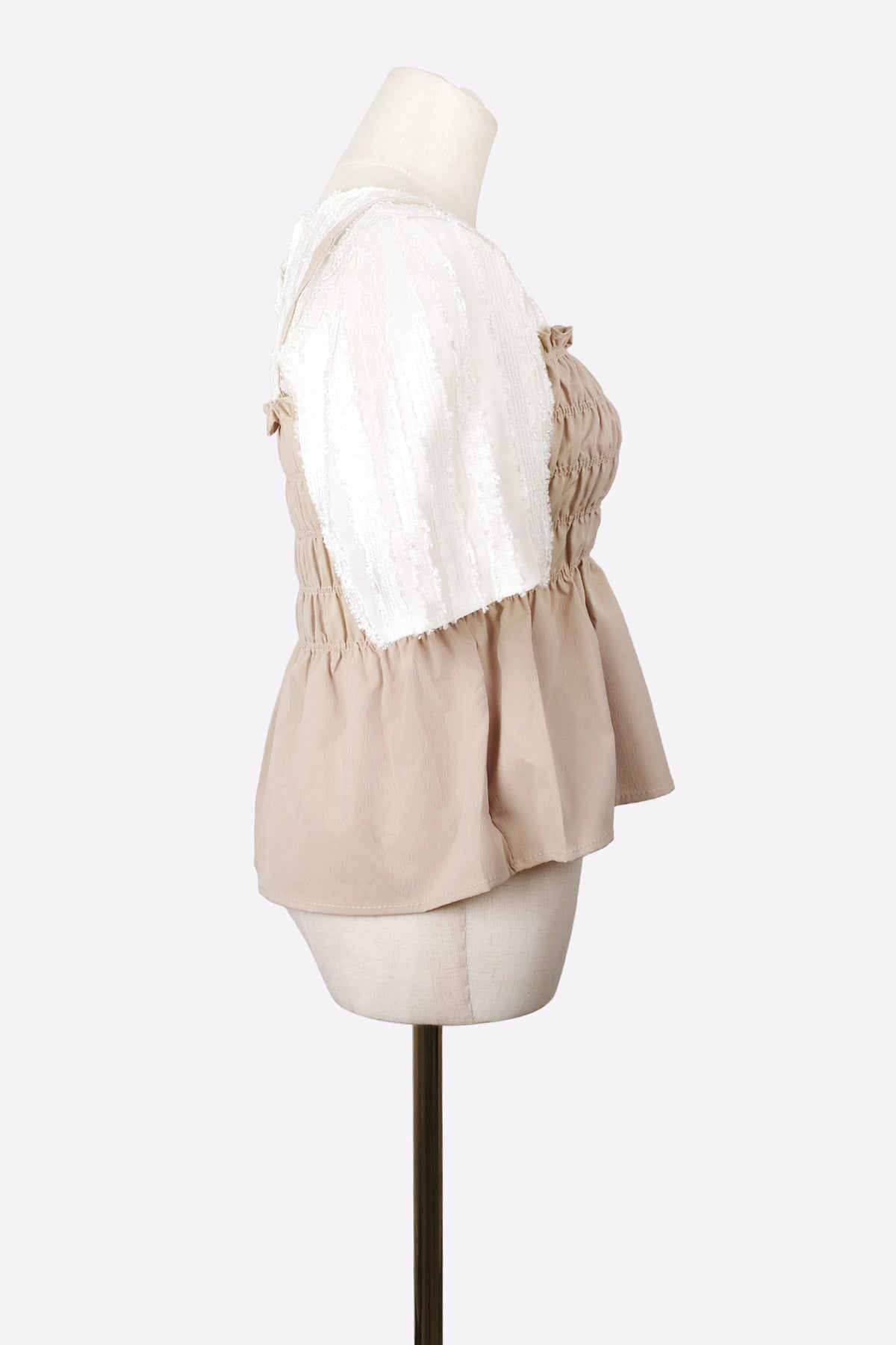 Balloon Sleeve Bustier Twofer Blouse (Beige) Side