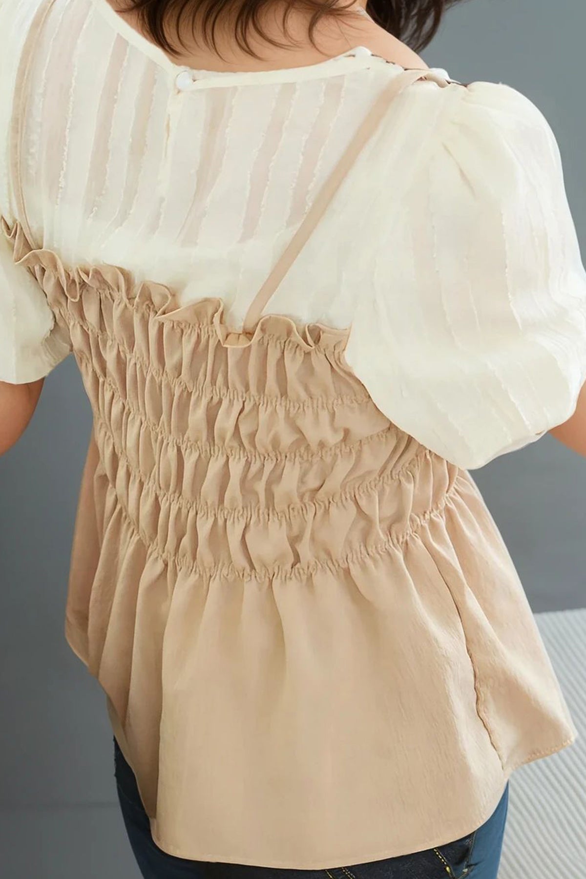 Model wearing the blouse