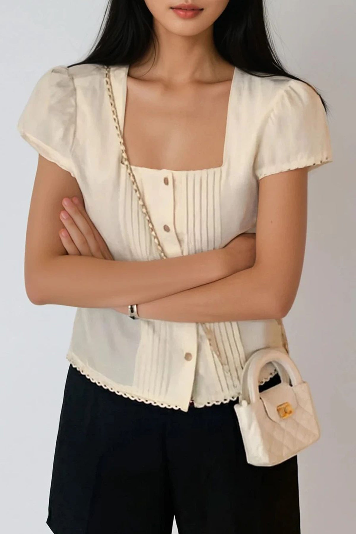 Lace Square Blouse on model